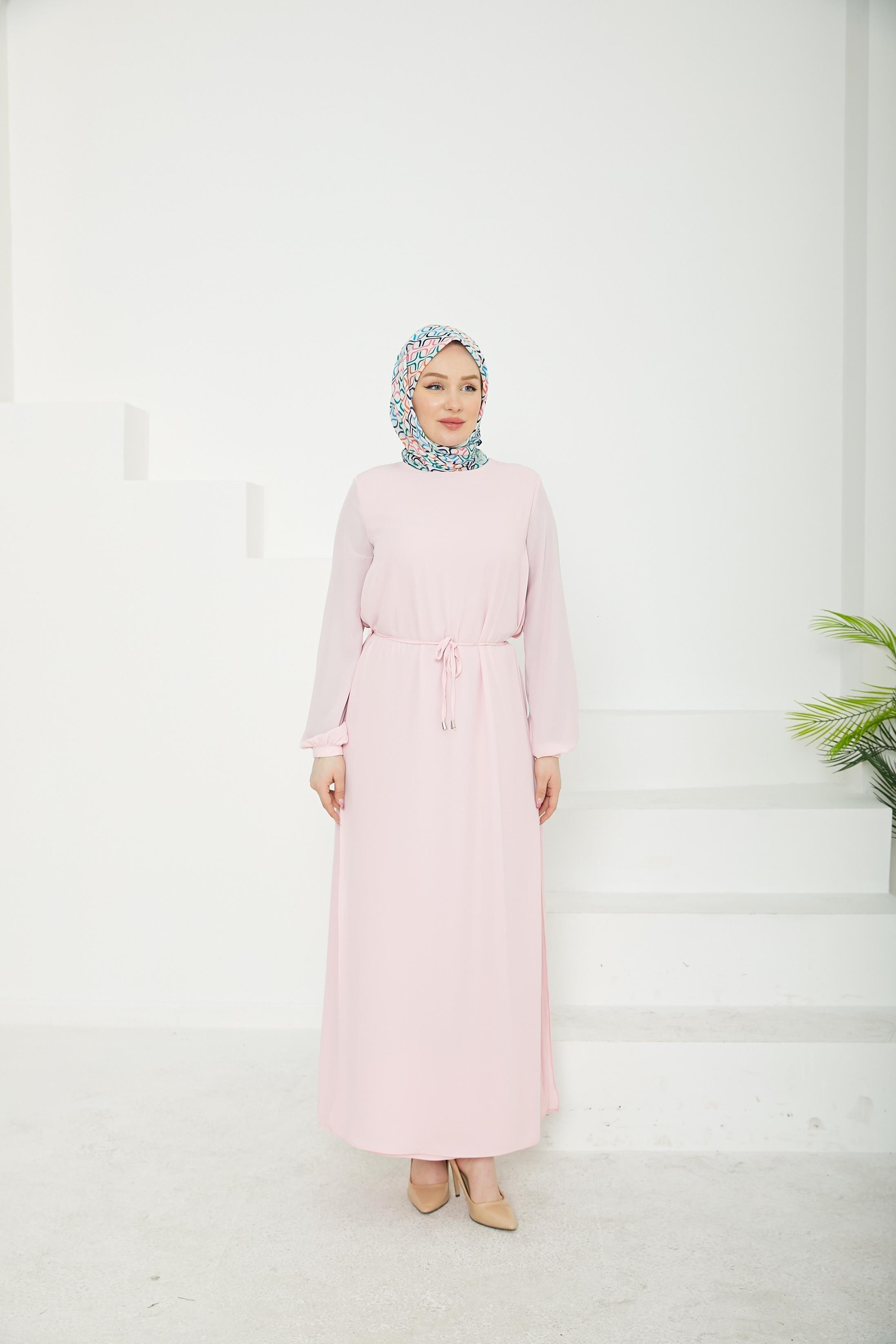 ARMİNE TREND Kolları Lastikli Astarlı Elbise-Rose 25YT927