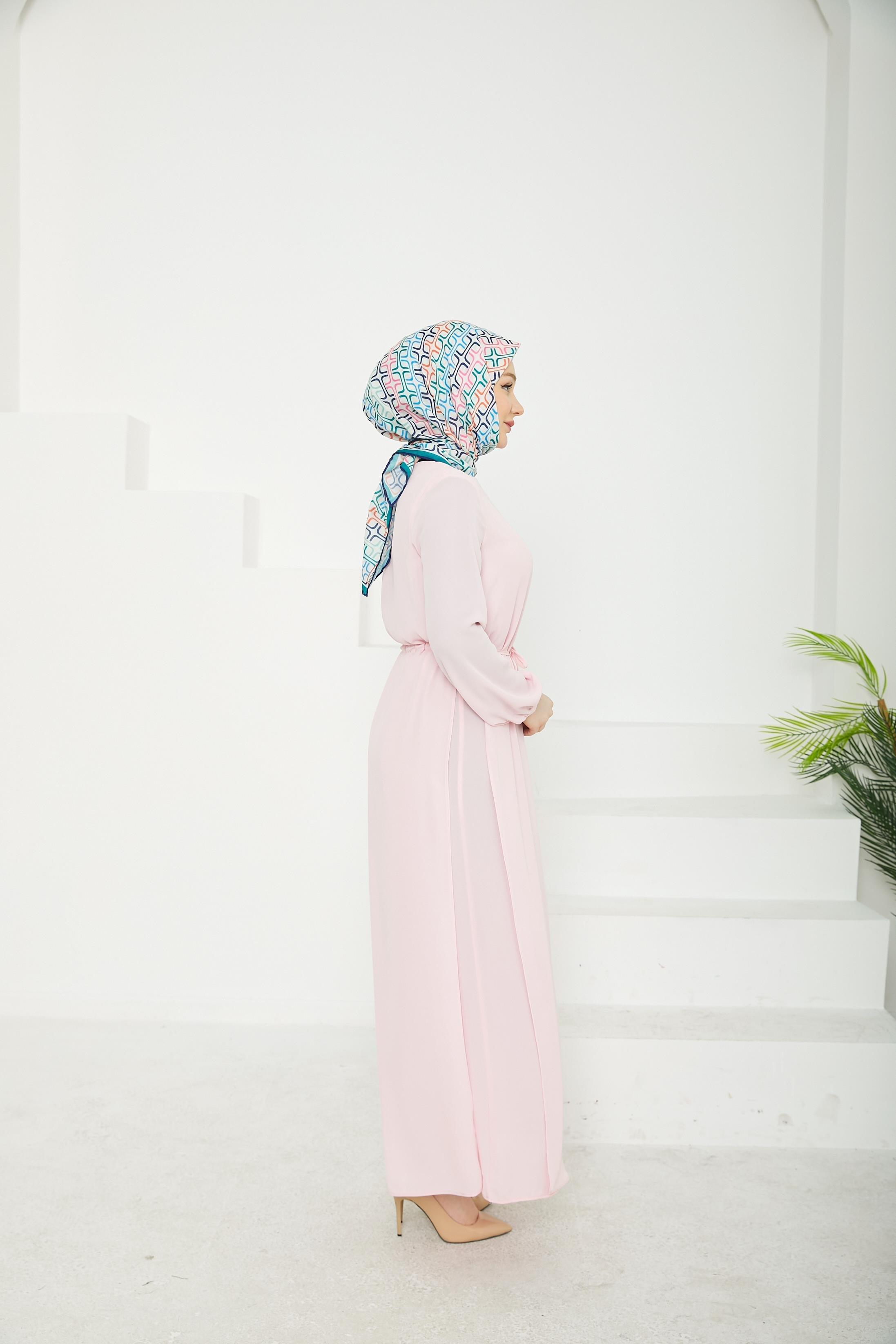 ARMİNE TREND Kolları Lastikli Astarlı Elbise-Rose 25YT927