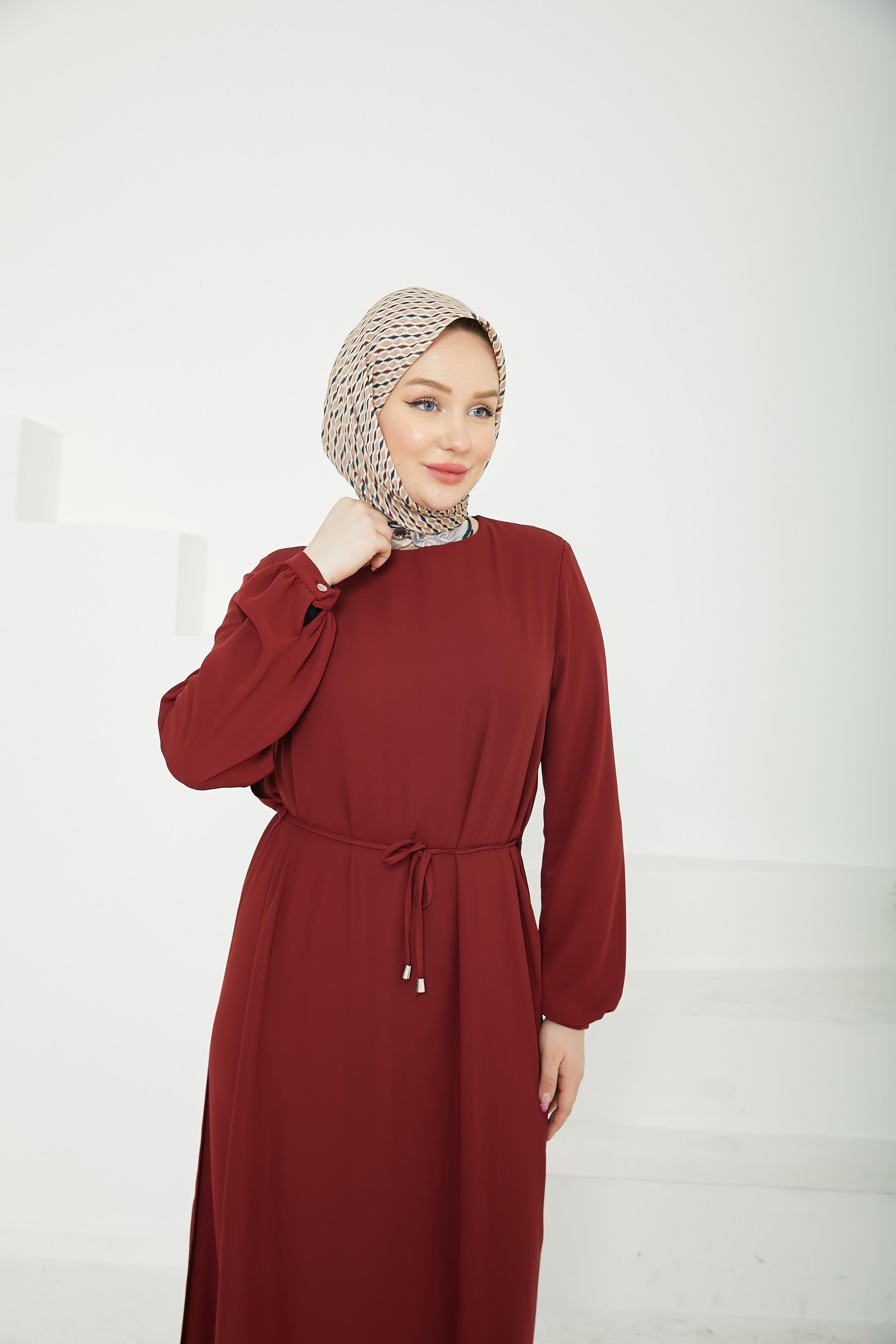 ARMİNE TREND Kolları Lastikli Astarlı Elbise Bordo 25YT927