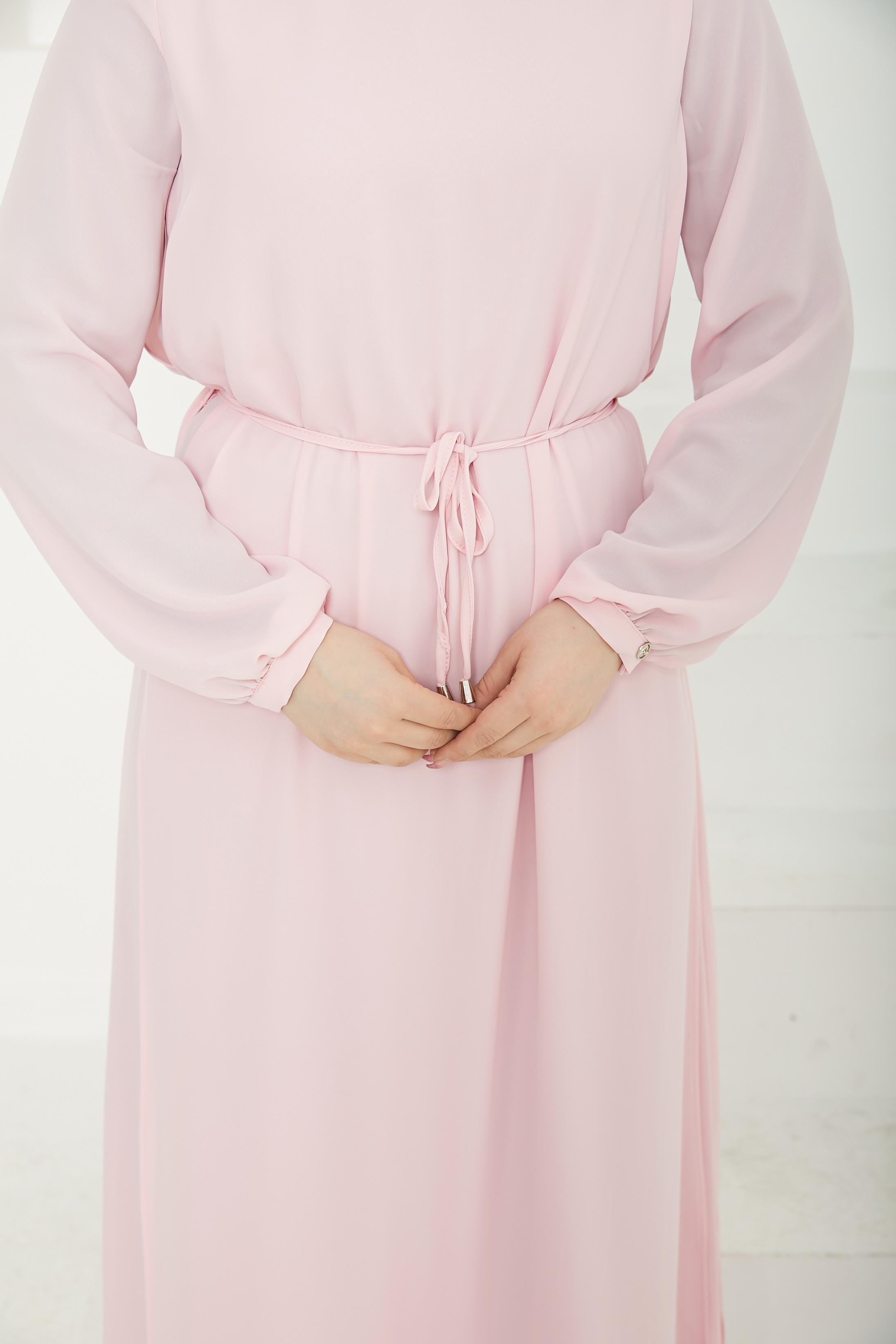 ARMİNE TREND Kolları Lastikli Astarlı Elbise-Rose 25YT927
