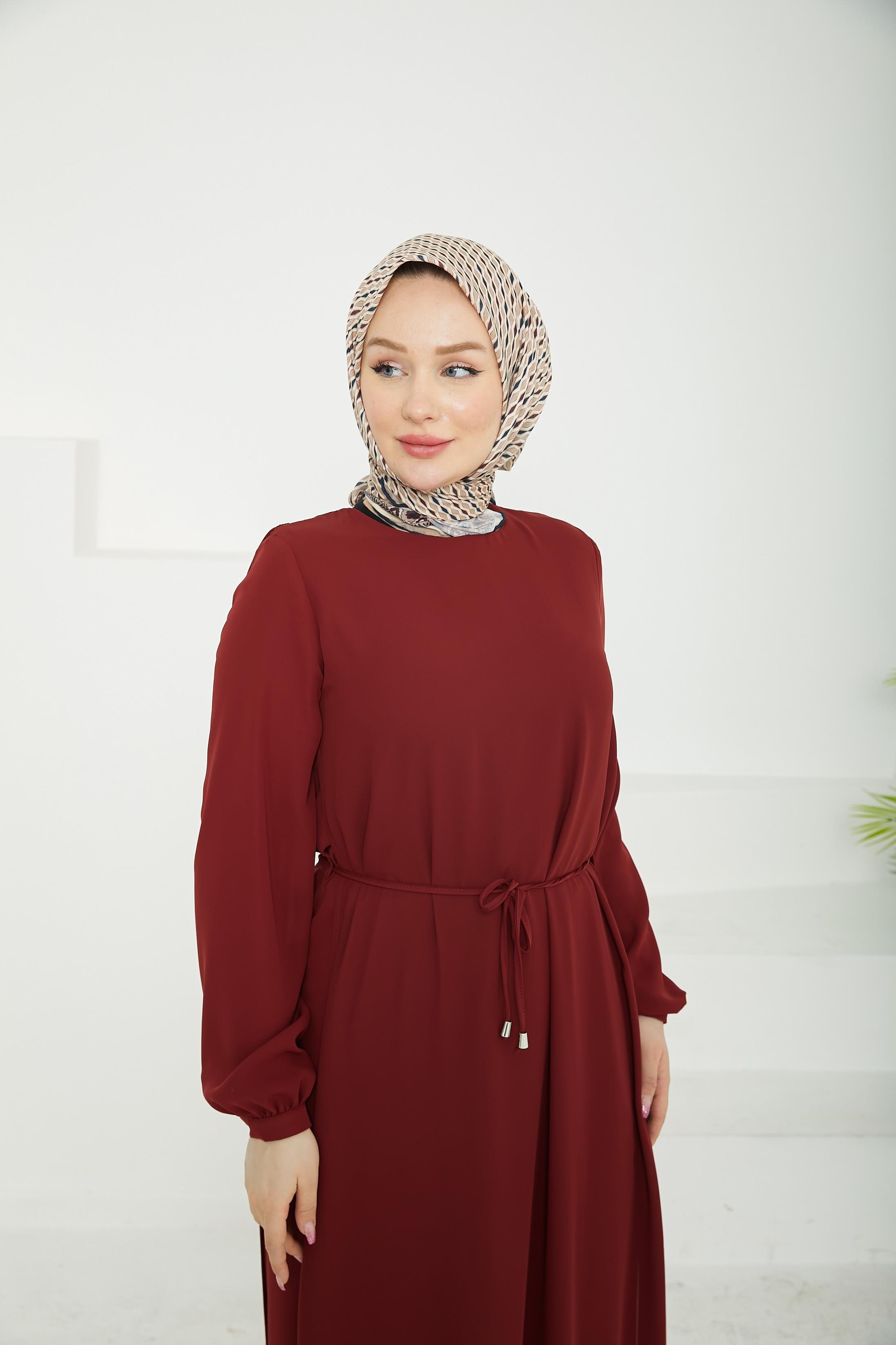 ARMİNE TREND Kolları Lastikli Astarlı Elbise Bordo 25YT927