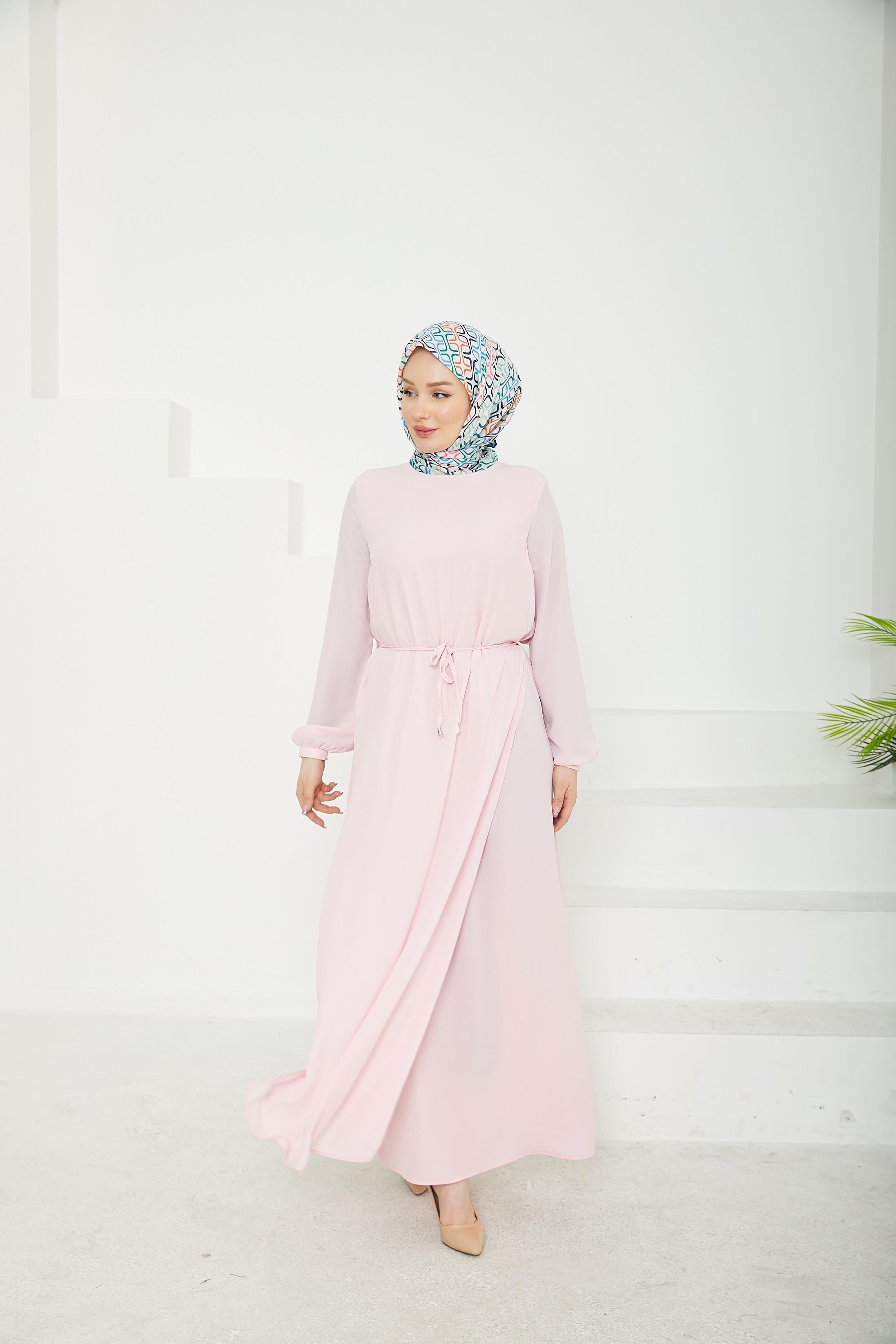 ARMİNE TREND Kolları Lastikli Astarlı Elbise-Rose 25YT927
