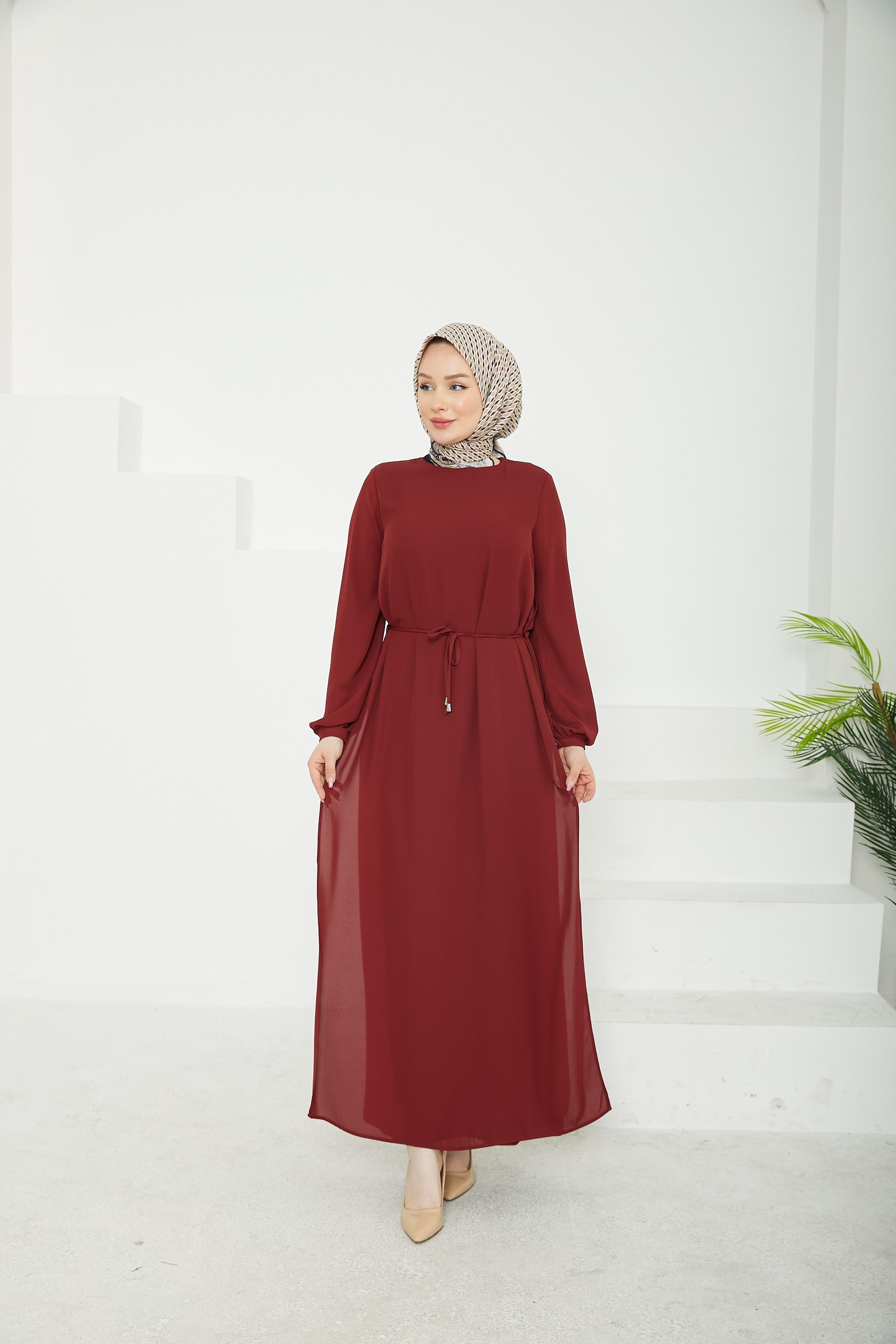 ARMİNE TREND Kolları Lastikli Astarlı Elbise Bordo 25YT927