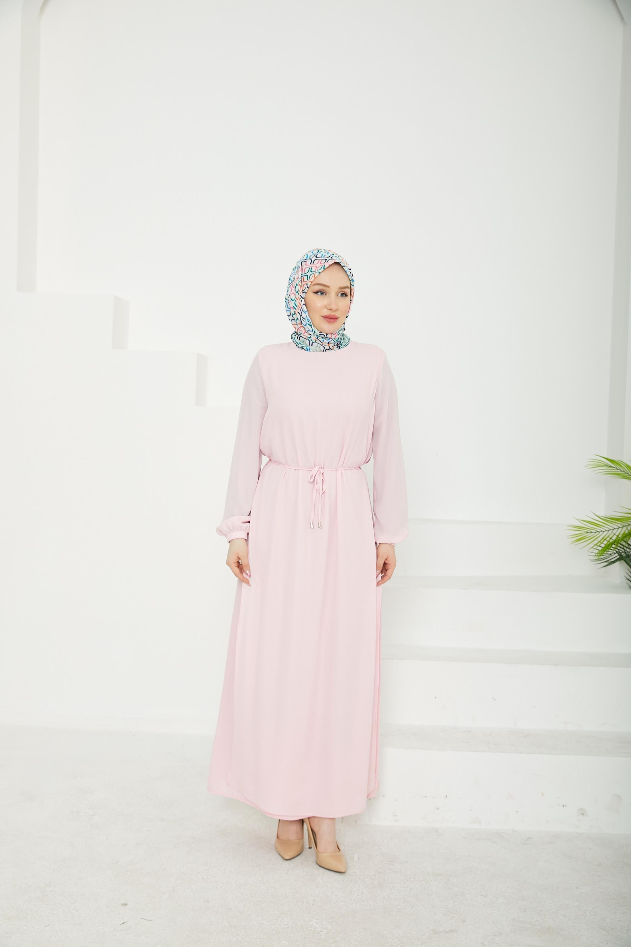 ARMİNE TREND Kolları Lastikli Astarlı Elbise-Rose 25YT927