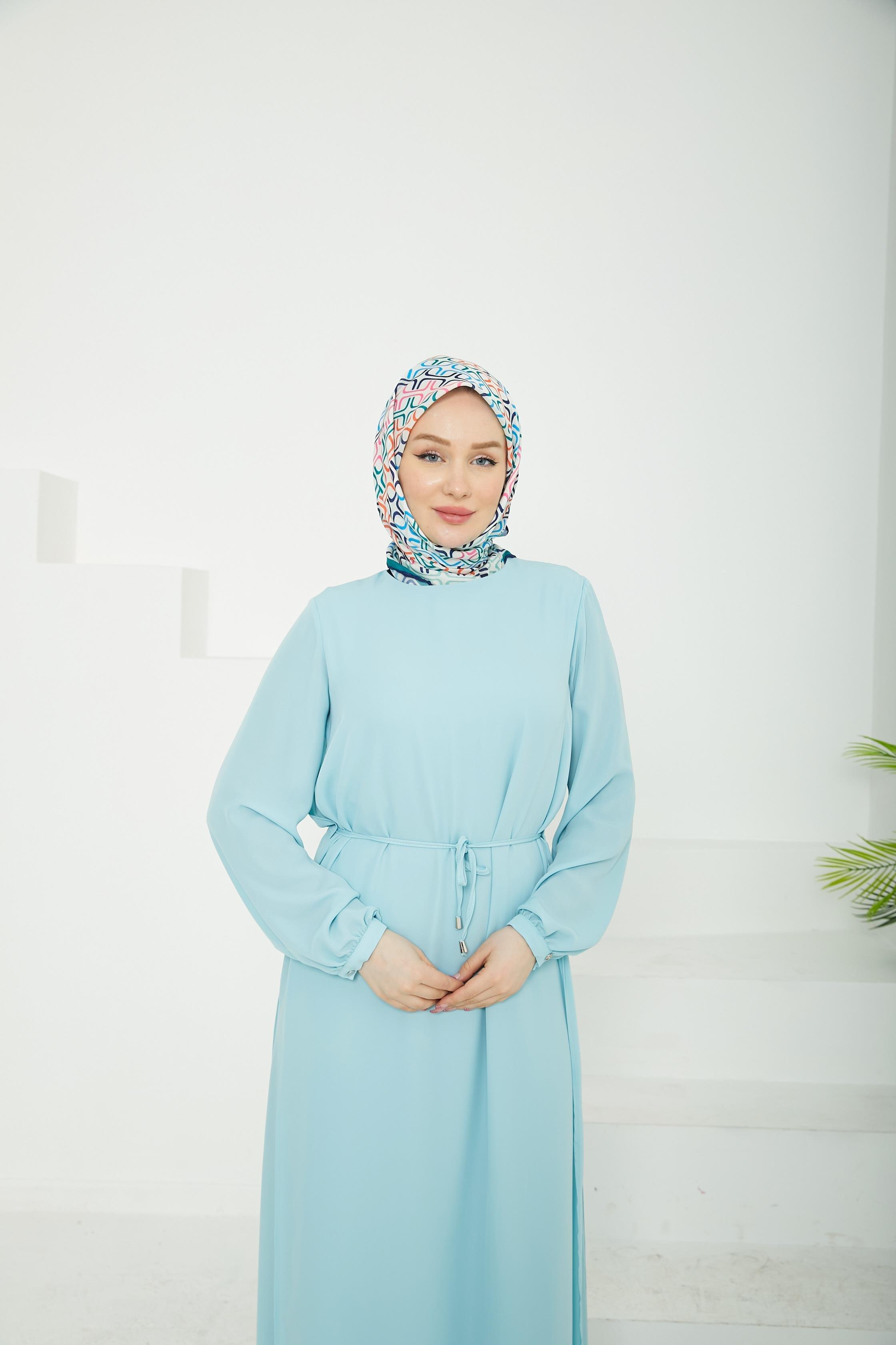 ARMİNE TREND Kolları Lastikli Astarlı Elbise-Mavi 25YT927