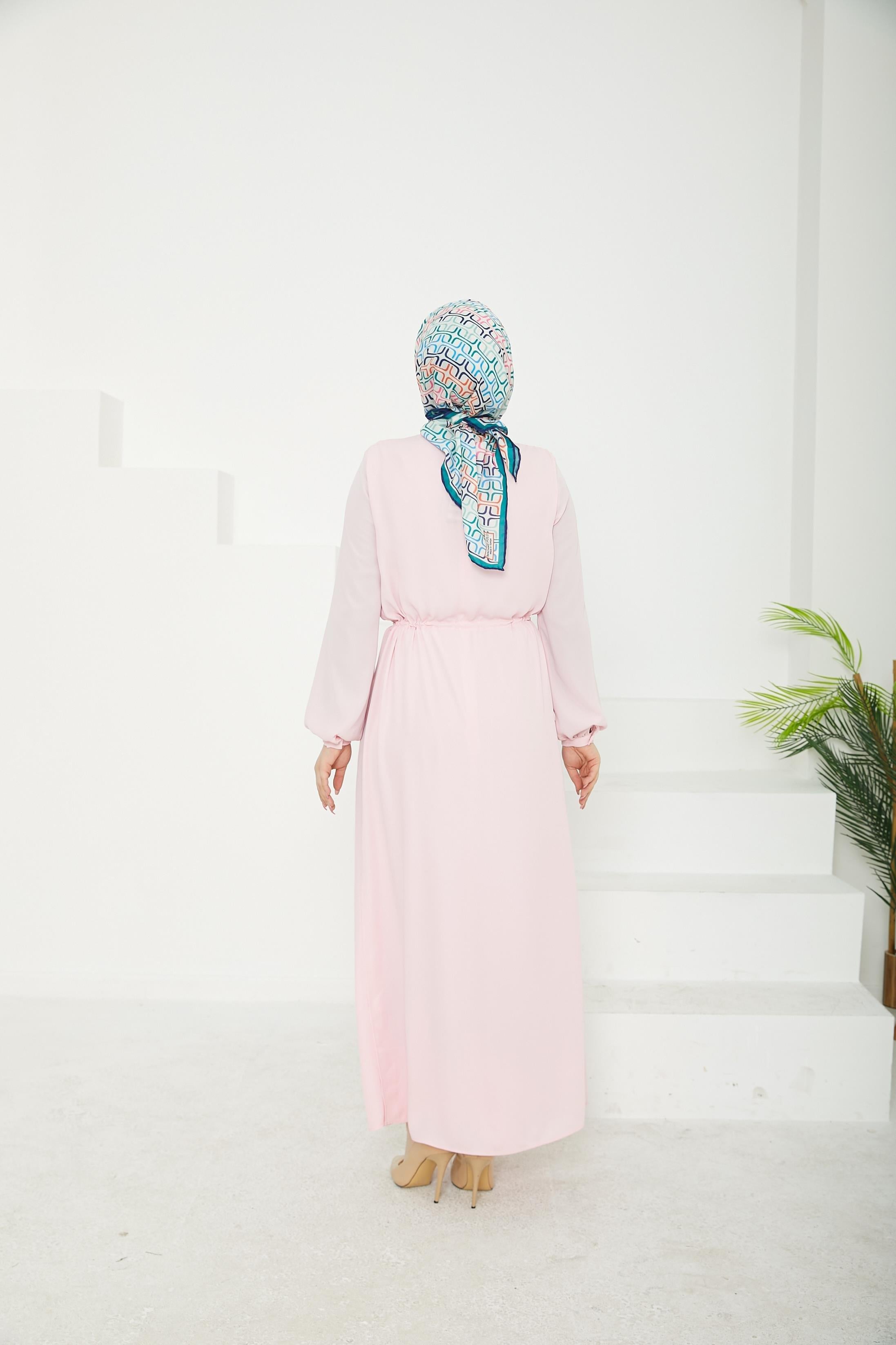 ARMİNE TREND Kolları Lastikli Astarlı Elbise-Rose 25YT927