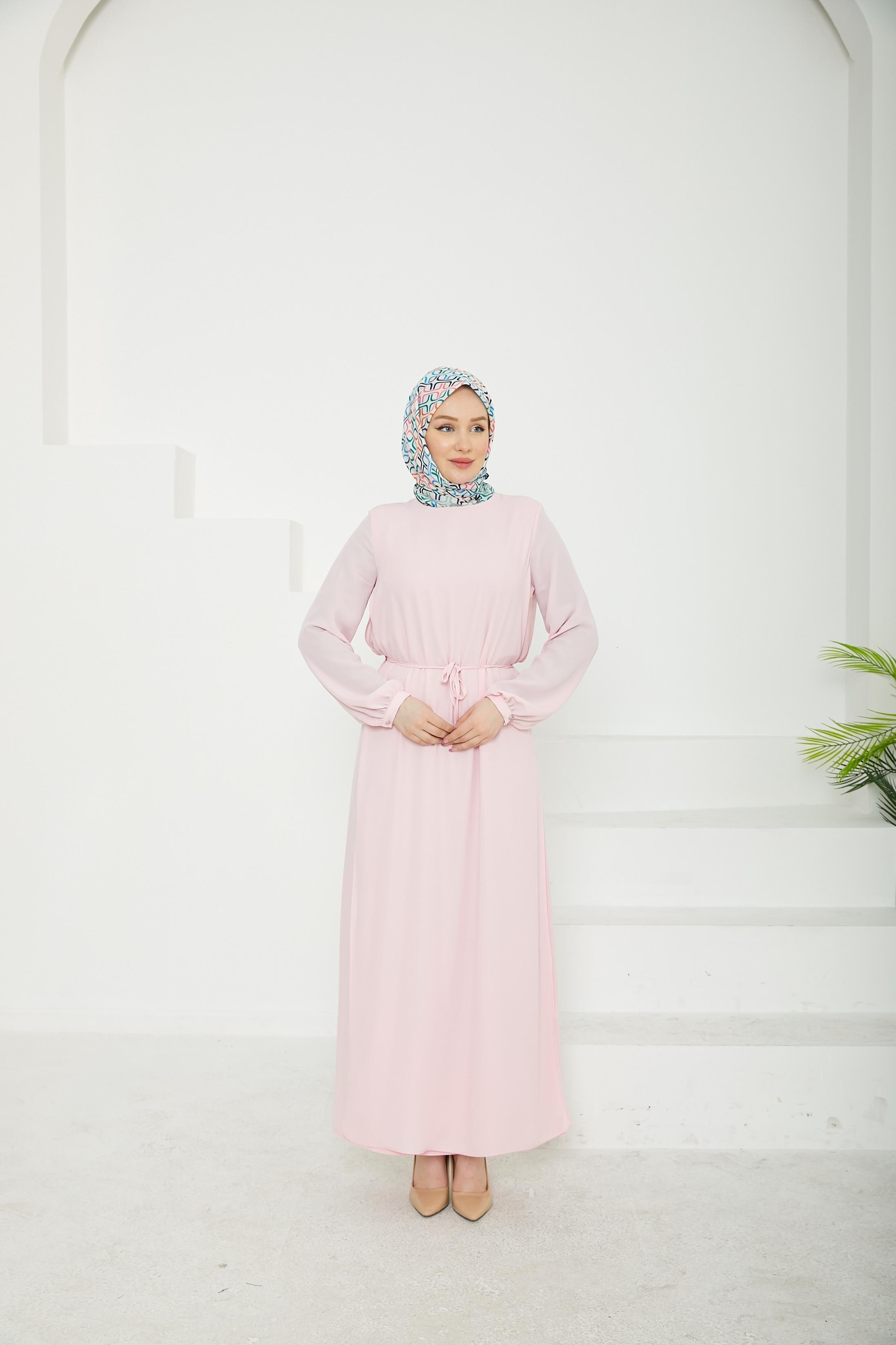 ARMİNE TREND Kolları Lastikli Astarlı Elbise-Rose 25YT927