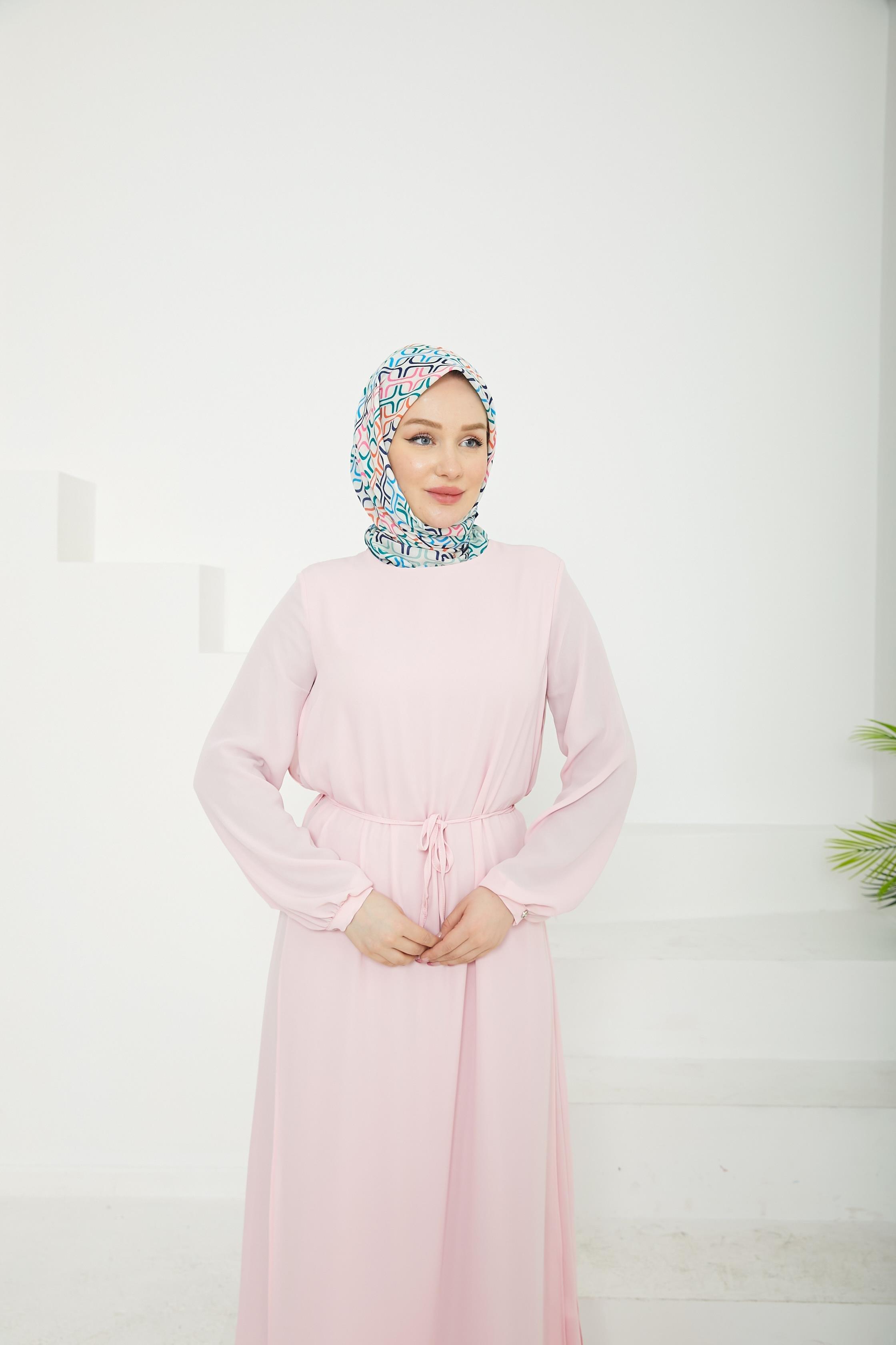 ARMİNE TREND Kolları Lastikli Astarlı Elbise-Rose 25YT927
