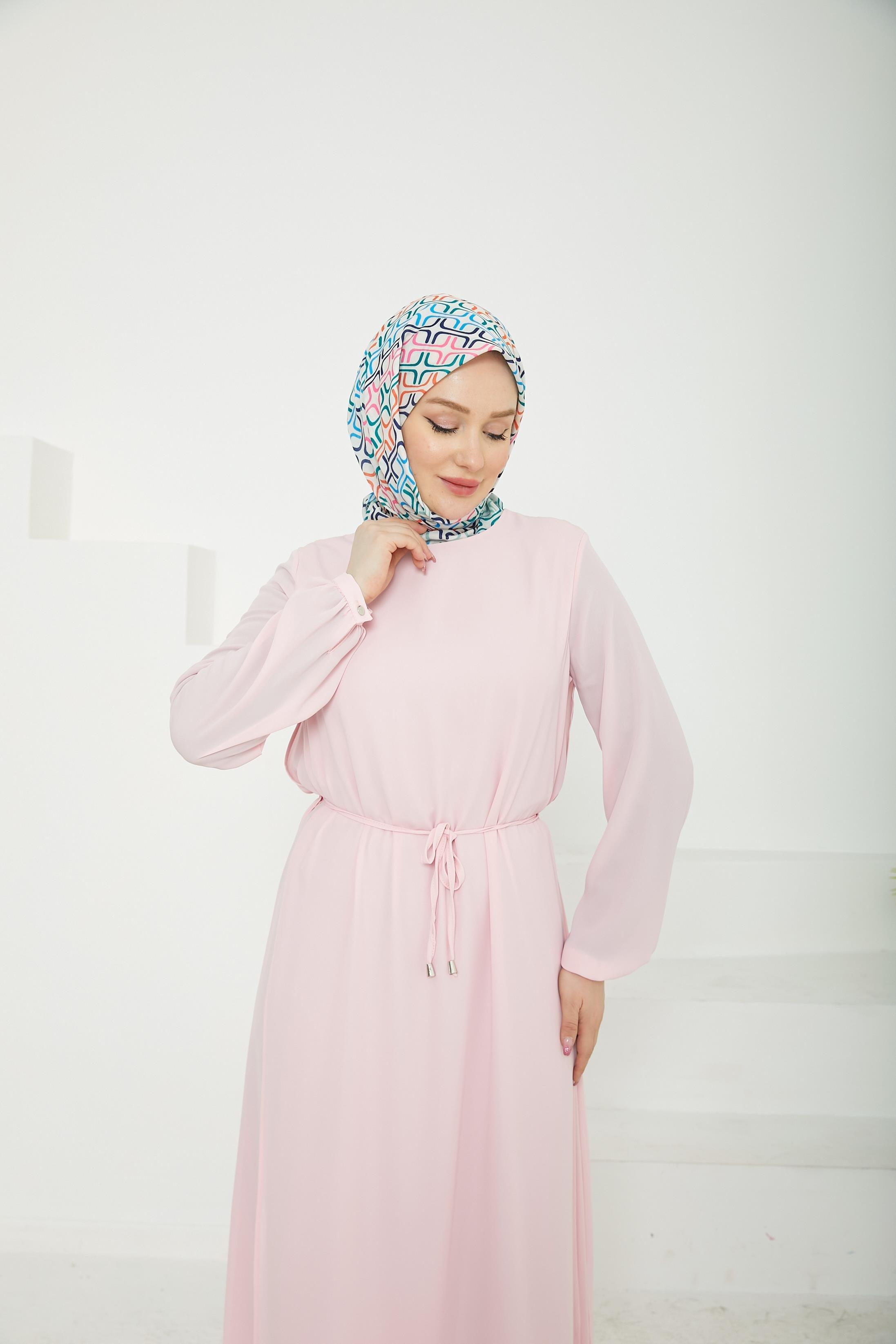 ARMİNE TREND Kolları Lastikli Astarlı Elbise-Rose 25YT927