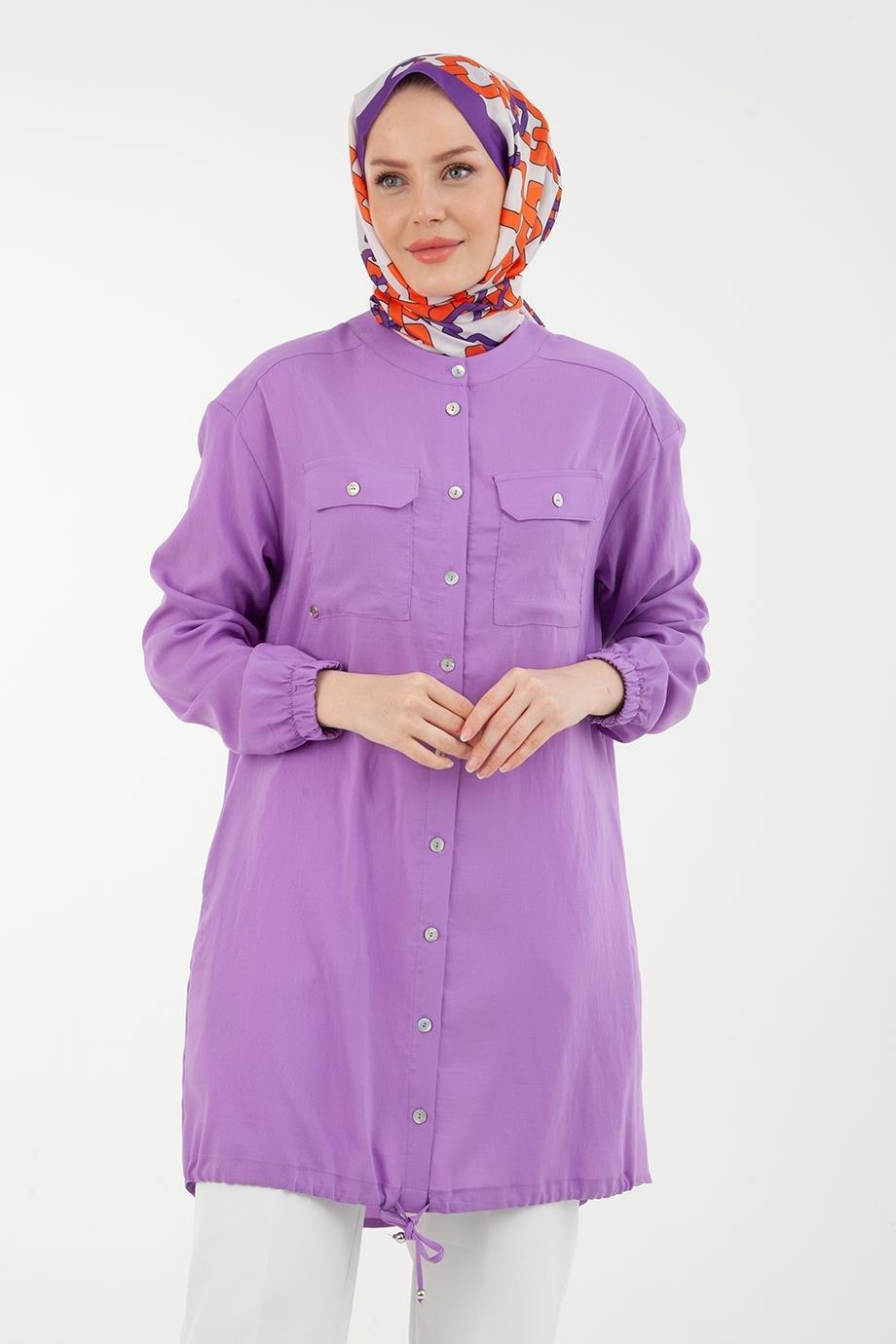 ARMİNE TREND Kolları Lastikli Düğmeli Tunik-Mor 23YT436