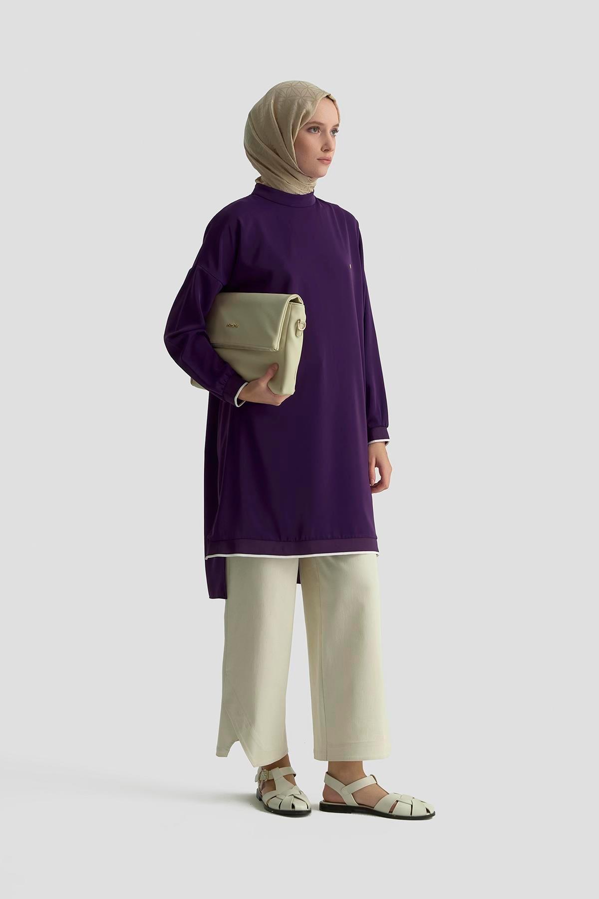 ARMİNE TREND Kolları Ribanalı Arkadan Uzatmalı Basic Tunik-Mor 25YT449
