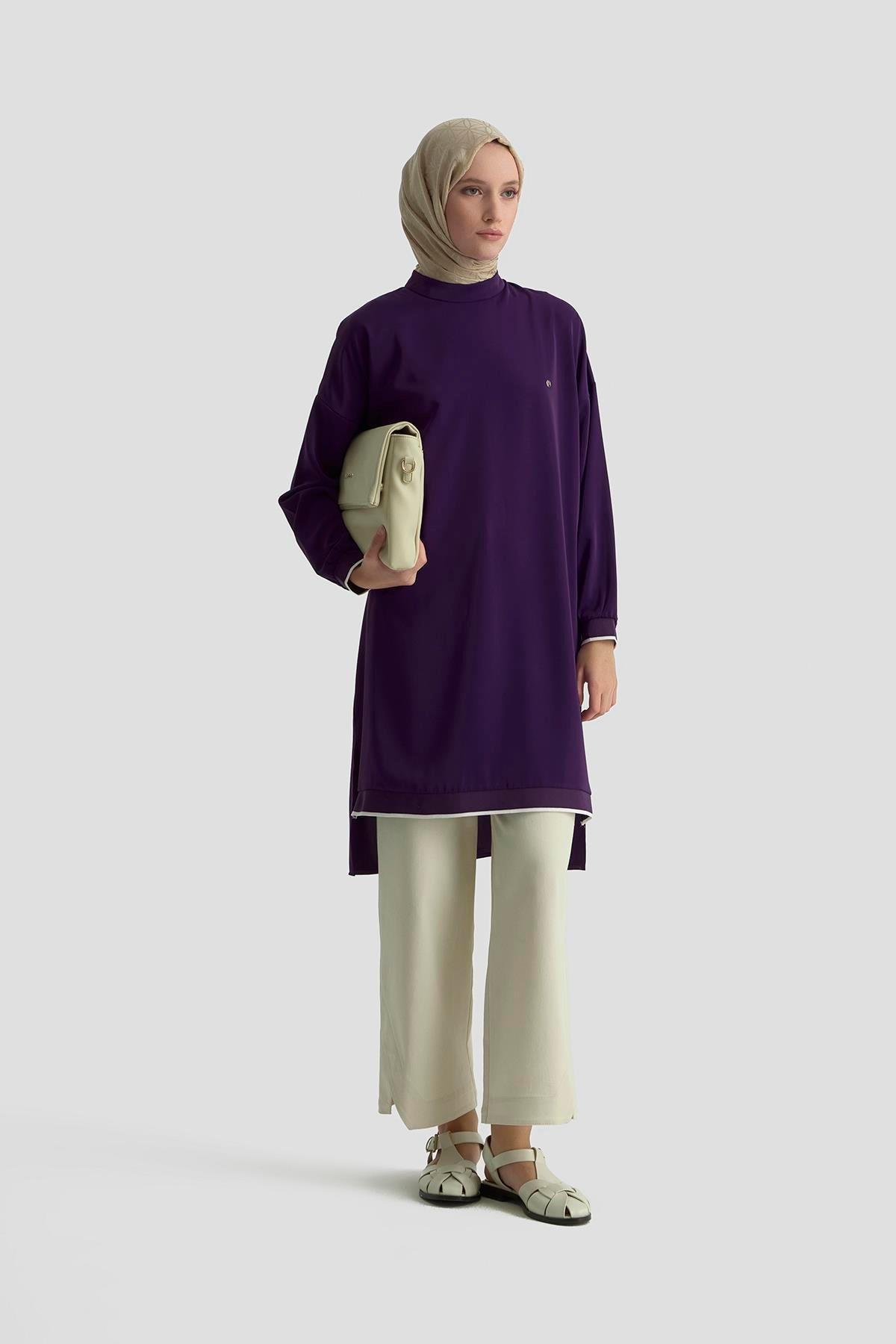 ARMİNE TREND Kolları Ribanalı Arkadan Uzatmalı Basic Tunik-Mor 25YT449