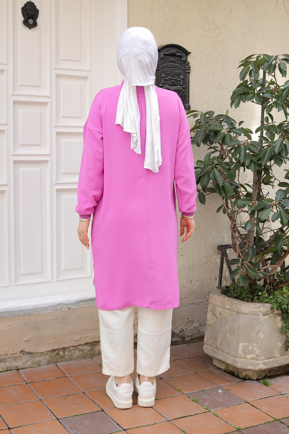 ARMİNE TREND Kolları Ribanalı Arkadan Uzatmalı Basic Tunik-Pembe 25YT449