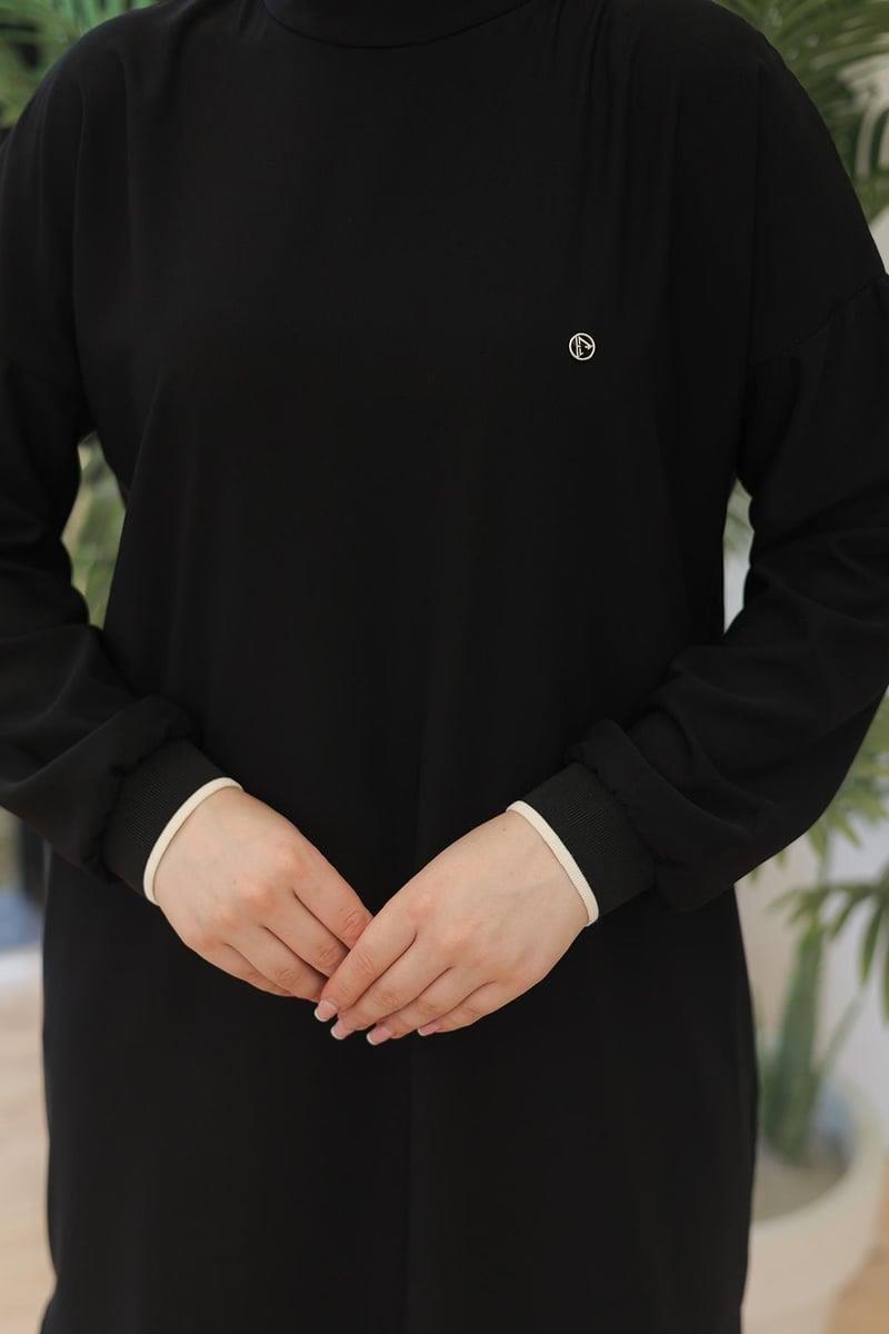 ARMİNE TREND Kolları Ribanalı Arkadan Uzatmalı Basic Tunik-Siyah 25YT449