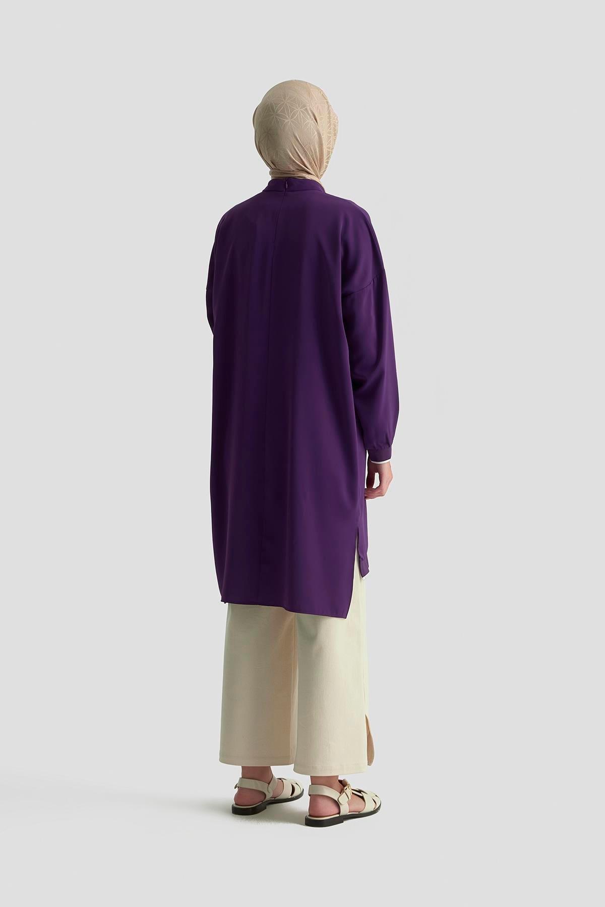 ARMİNE TREND Kolları Ribanalı Arkadan Uzatmalı Basic Tunik-Mor 25YT449
