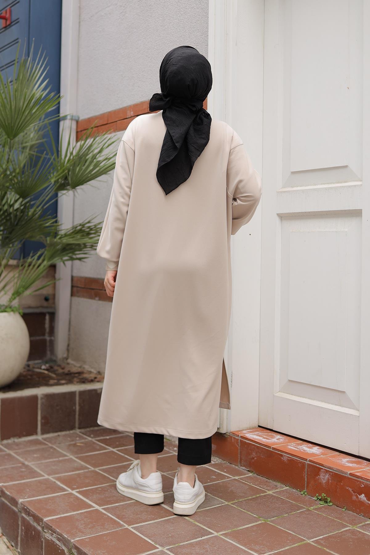 ARMİNE TREND Kolları Ribanalı Boydan Fermuarlı Cepli Tunik-Taş 25YT423