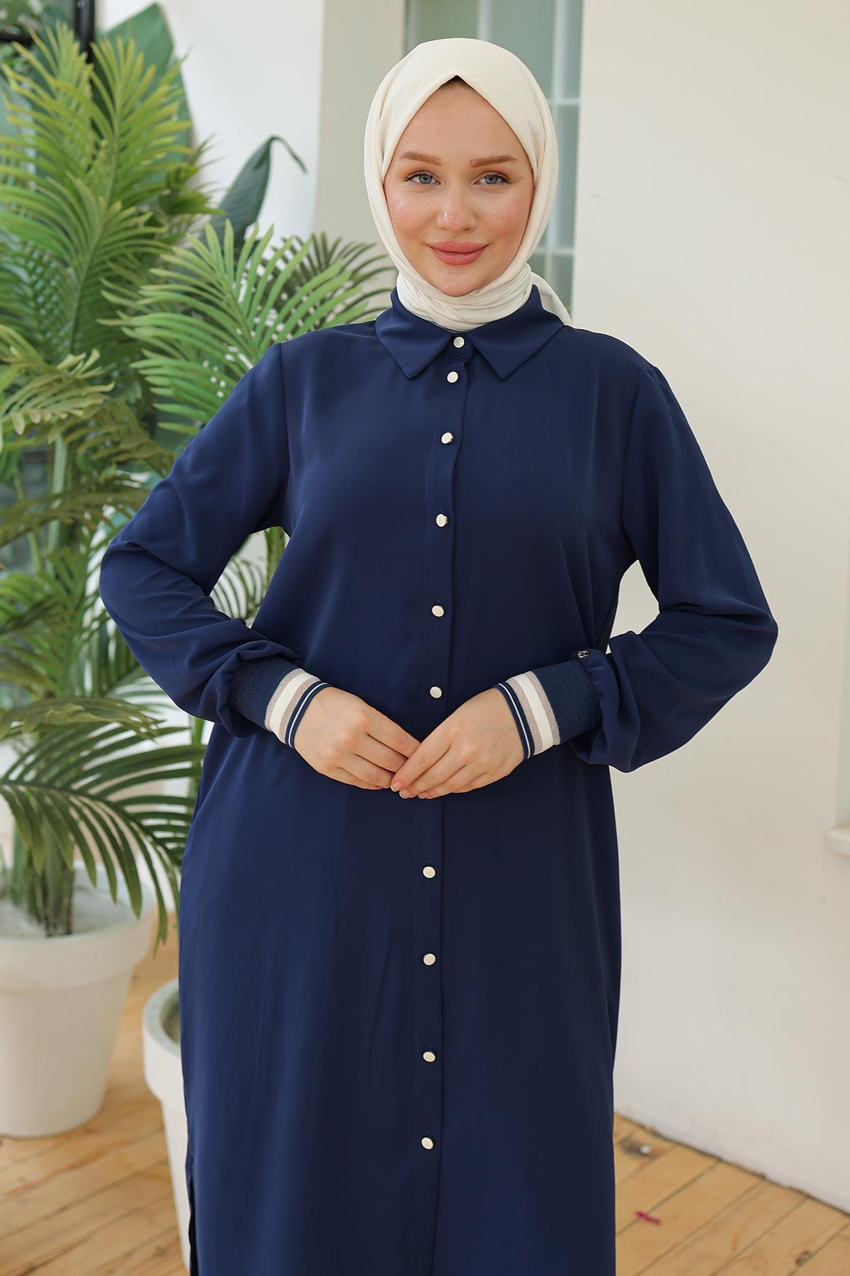 ARMİNE TREND Kolları Ribanalı Düğmeli Tunik Lacivert 24YT460