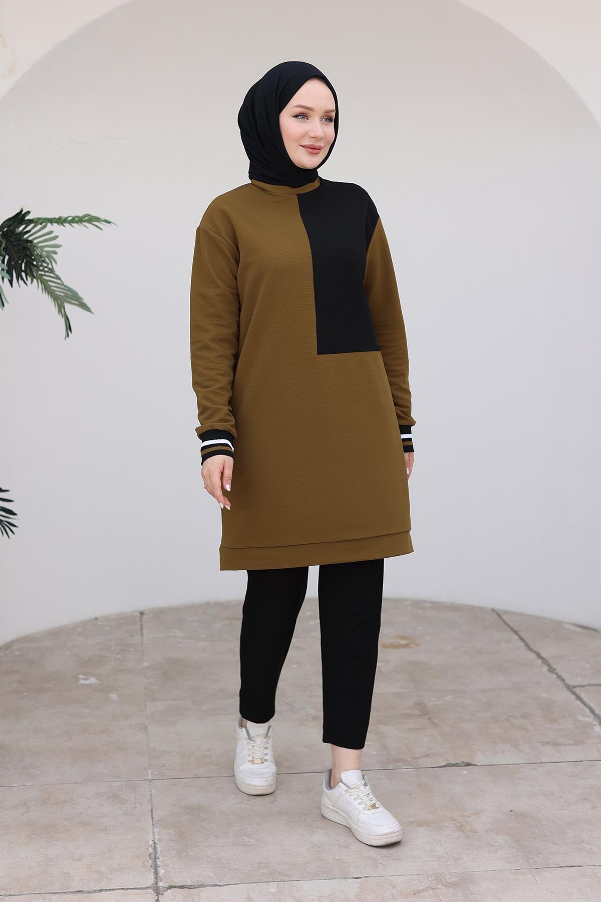 ARMİNE TREND Kolları Ribanalı Tunik-Yeşil 24KT478