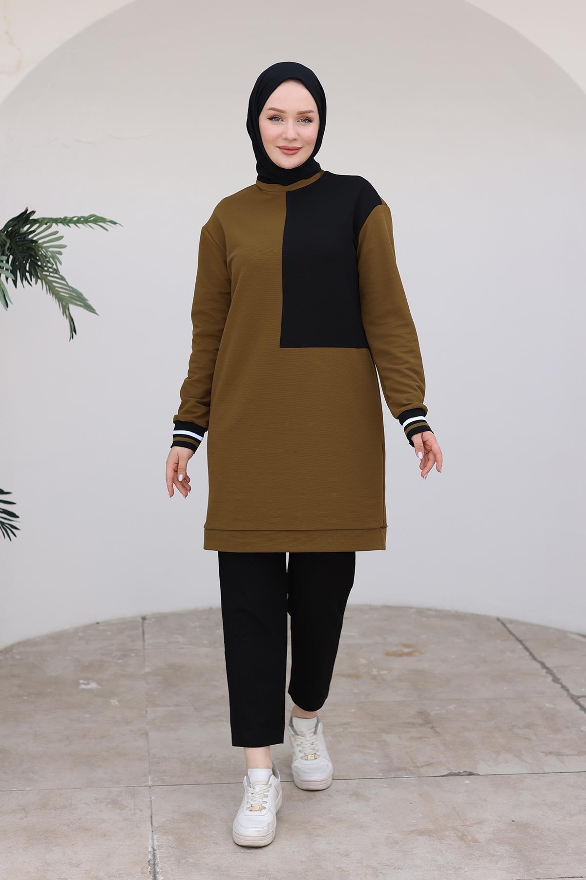 ARMİNE TREND Kolları Ribanalı Tunik-Yeşil 24KT478