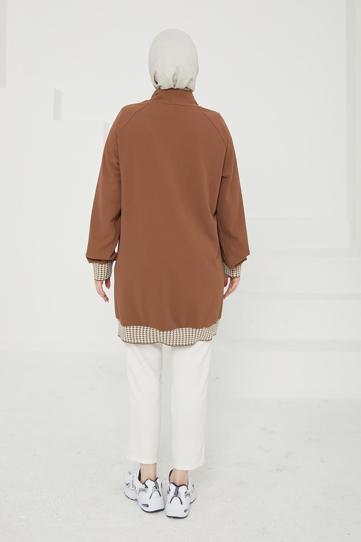 ARMİNE TREND Kolları Ribanalı Yarım Fermuarlı Tunik-Badem 24KT419