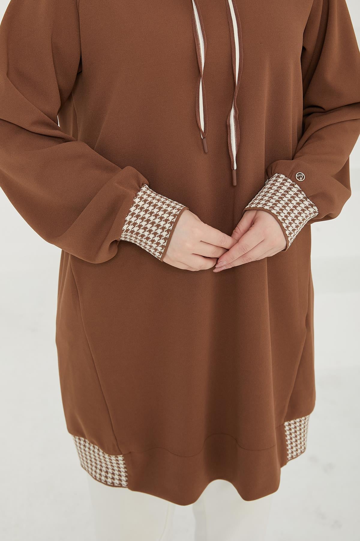 ARMİNE TREND Kolları Ribanalı Yarım Fermuarlı Tunik-Badem 24KT419