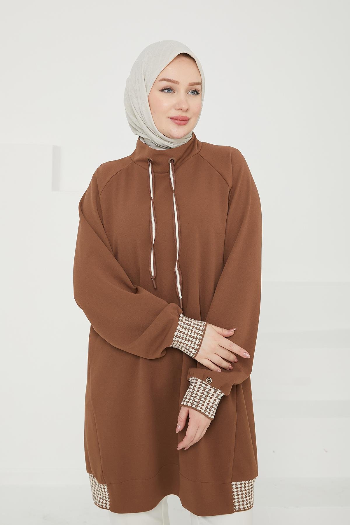 ARMİNE TREND Kolları Ribanalı Yarım Fermuarlı Tunik-Badem 24KT419