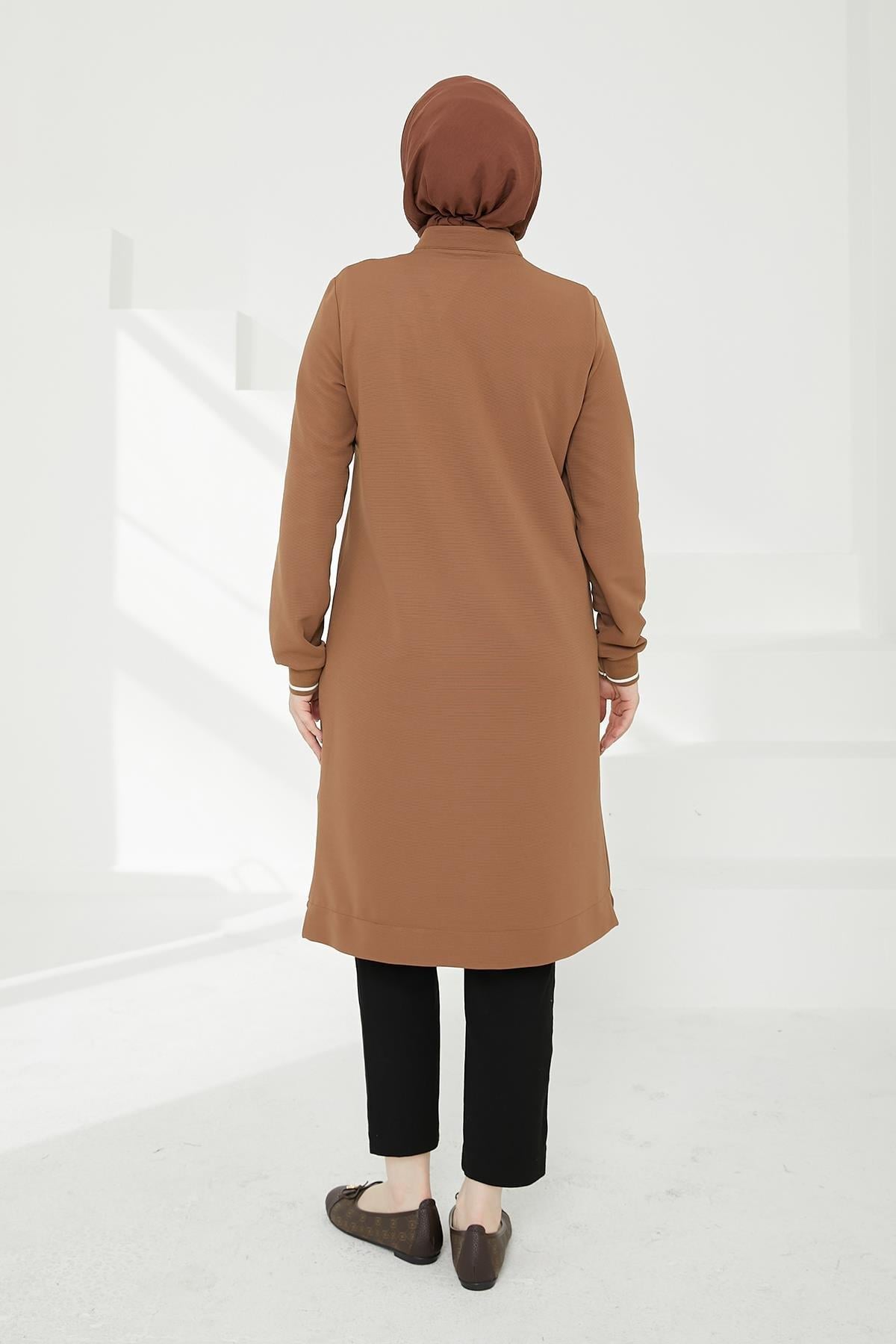 ARMİNE TREND Kolları Ribanalı Yarım Fermuarlı Tunik Camel 24KT453
