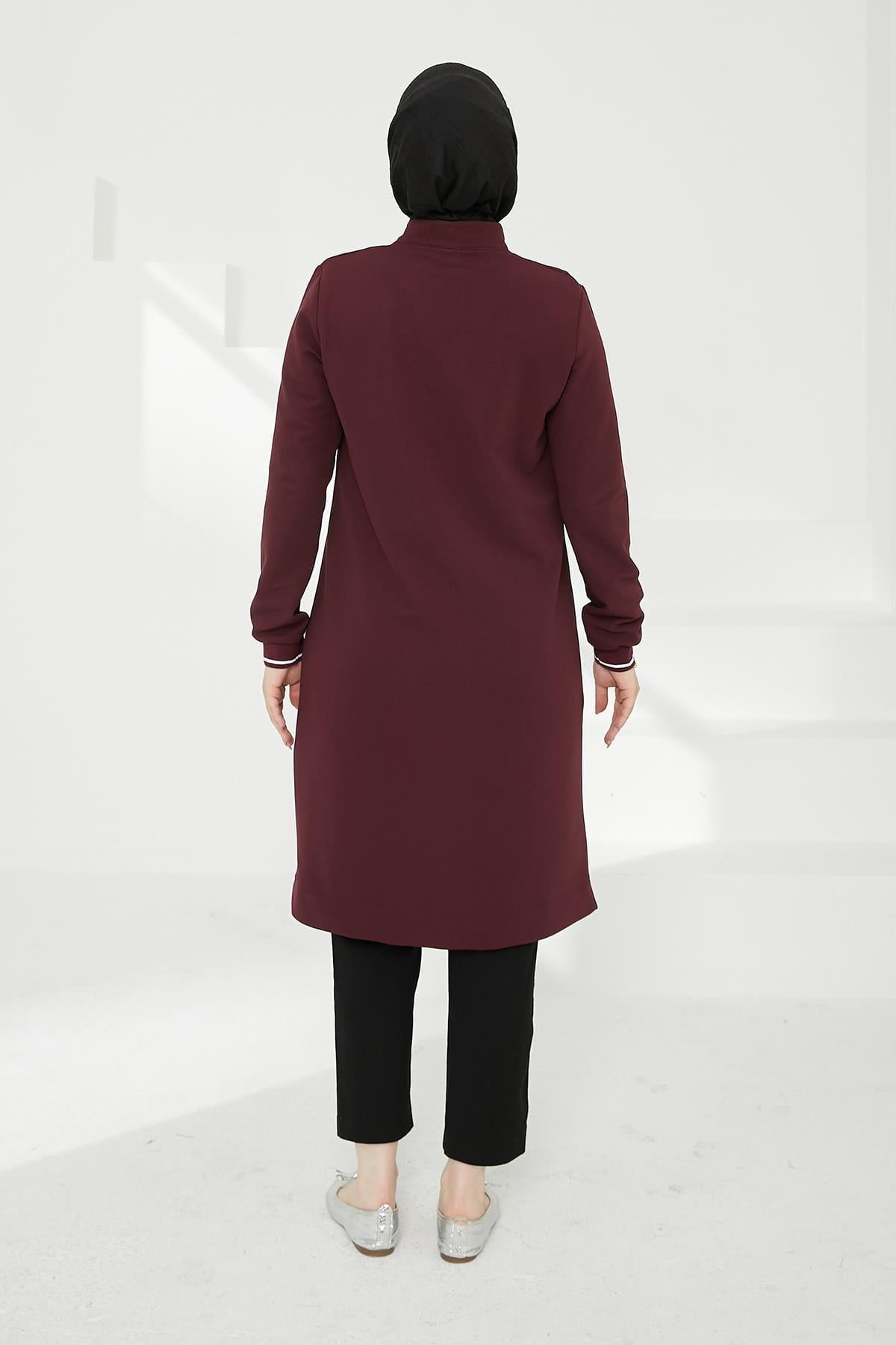 ARMİNE TREND Kolları Ribanalı Yarım Fermuarlı Tunik Mürdüm 24KT453