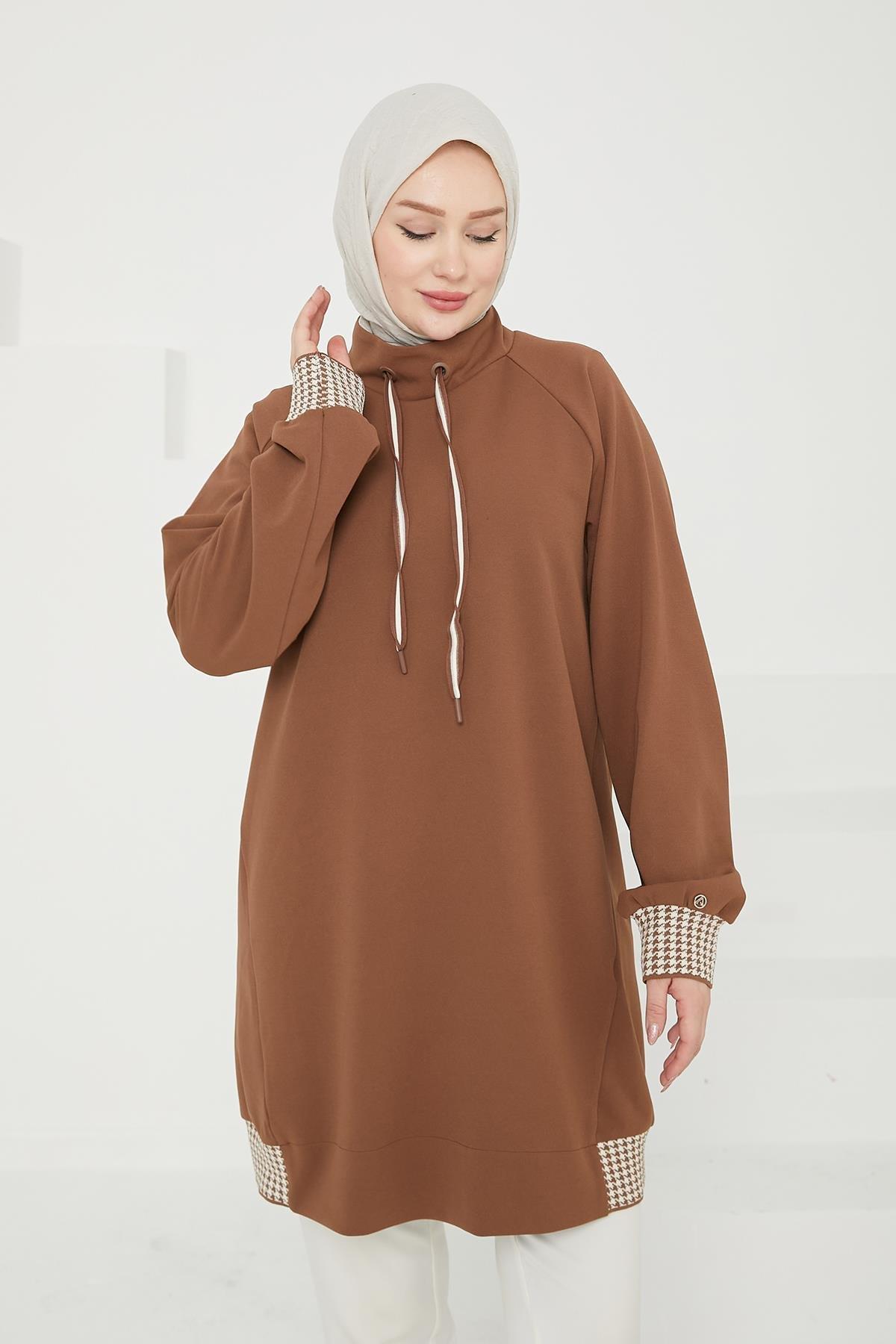 ARMİNE TREND Kolları Ribanalı Yarım Fermuarlı Tunik-Badem 24KT419