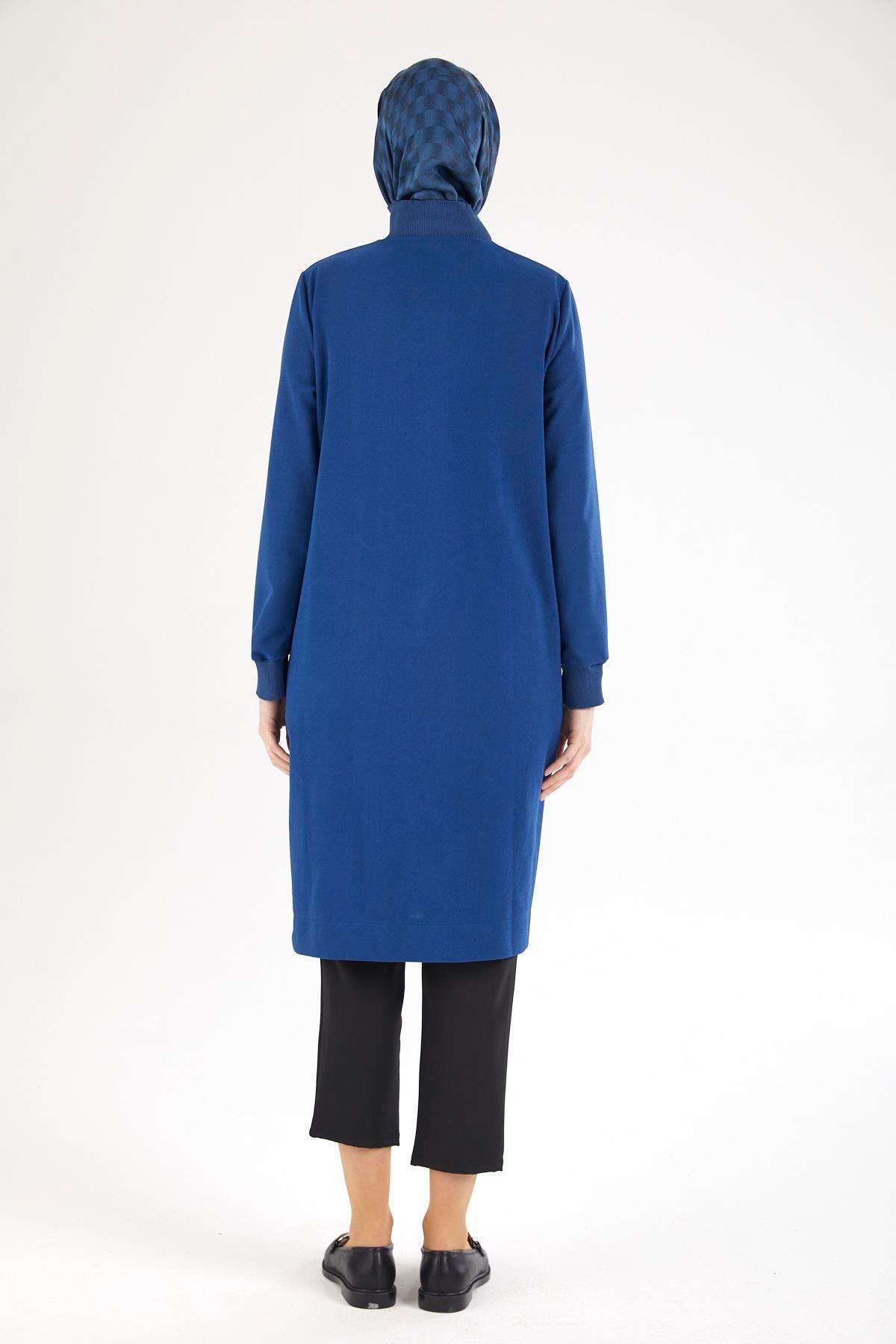 ARMİNE TREND Kolları ve Yakası Ribanalı Yarım Fermuarlı Tunik-Saks 25YT437