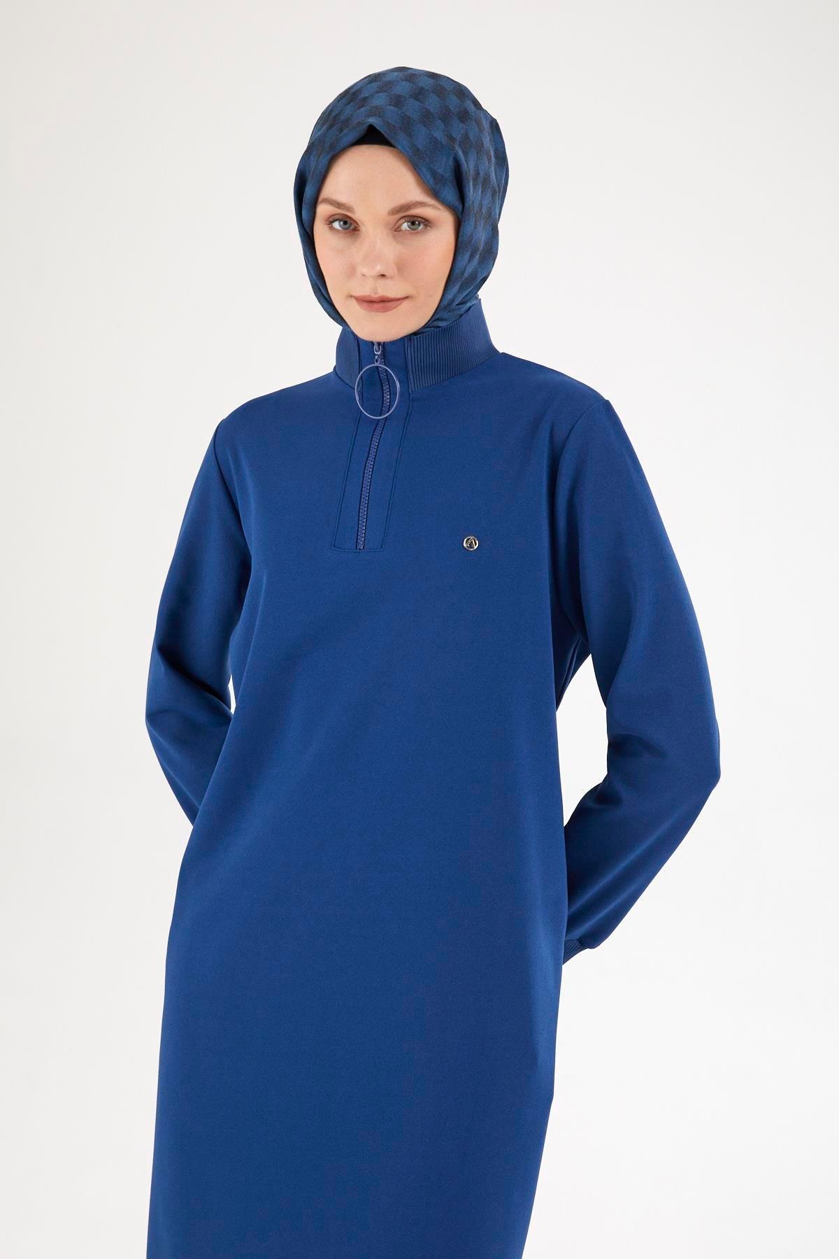 ARMİNE TREND Kolları ve Yakası Ribanalı Yarım Fermuarlı Tunik-Saks 25YT437