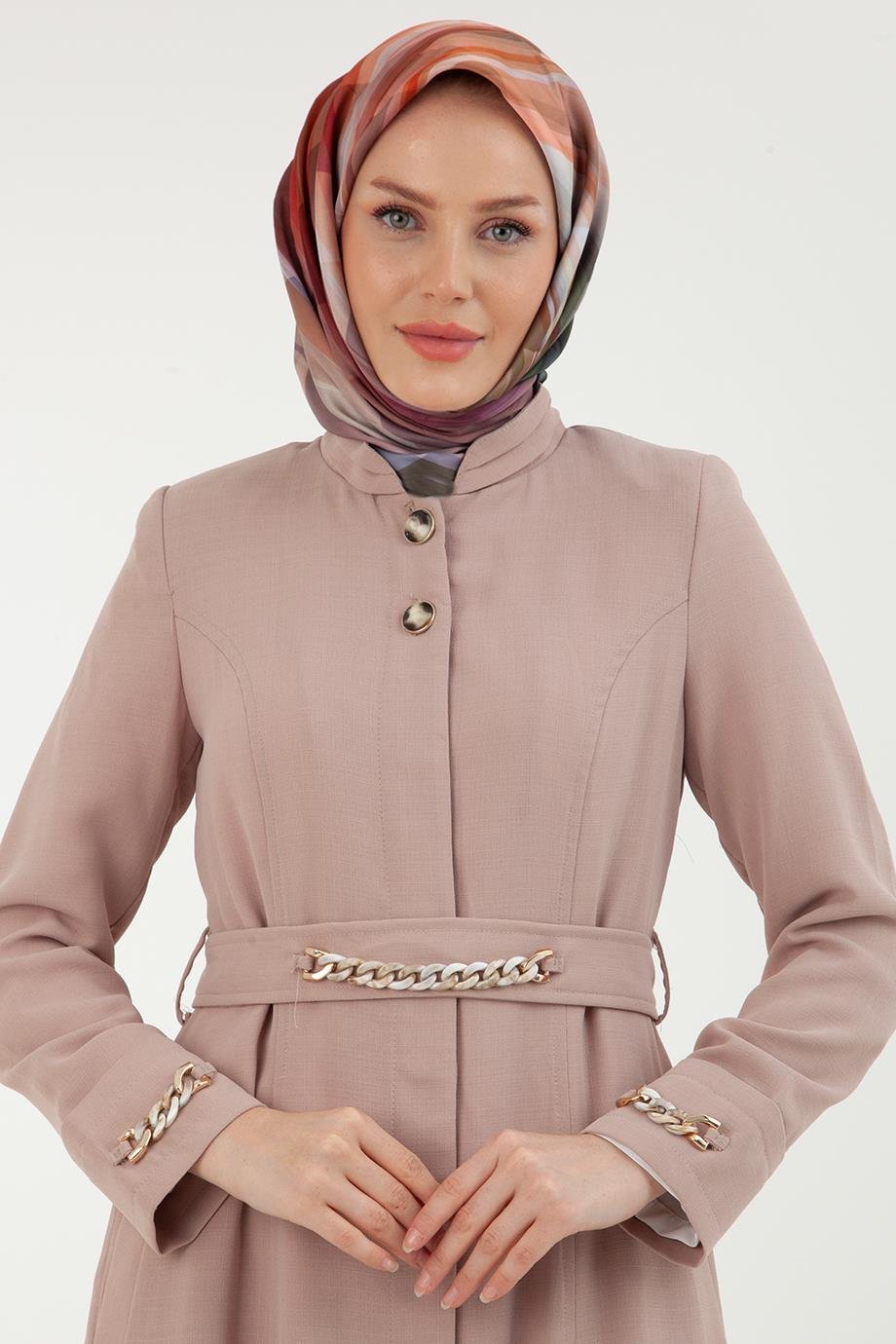 ARMİNE TREND Kolları Zincir Detaylı Belden Kemerli Düğmeli Pardesü-Bej 22YT809