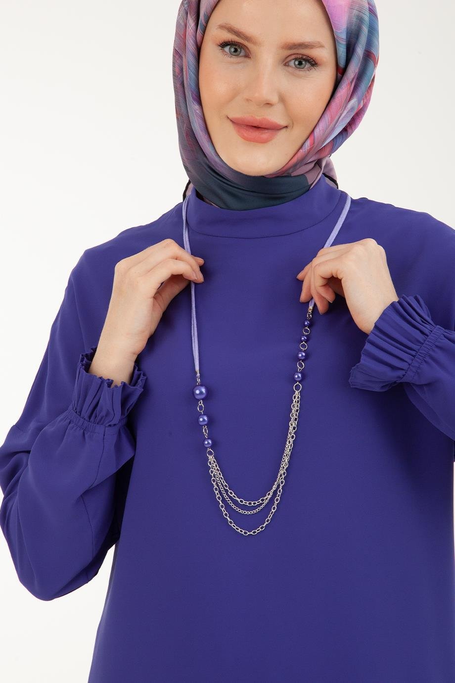 ARMİNE TREND Kolyeli, Kolları ve Etek ucu Piliseli Pantolonlu İkili Takım-Morcivent
