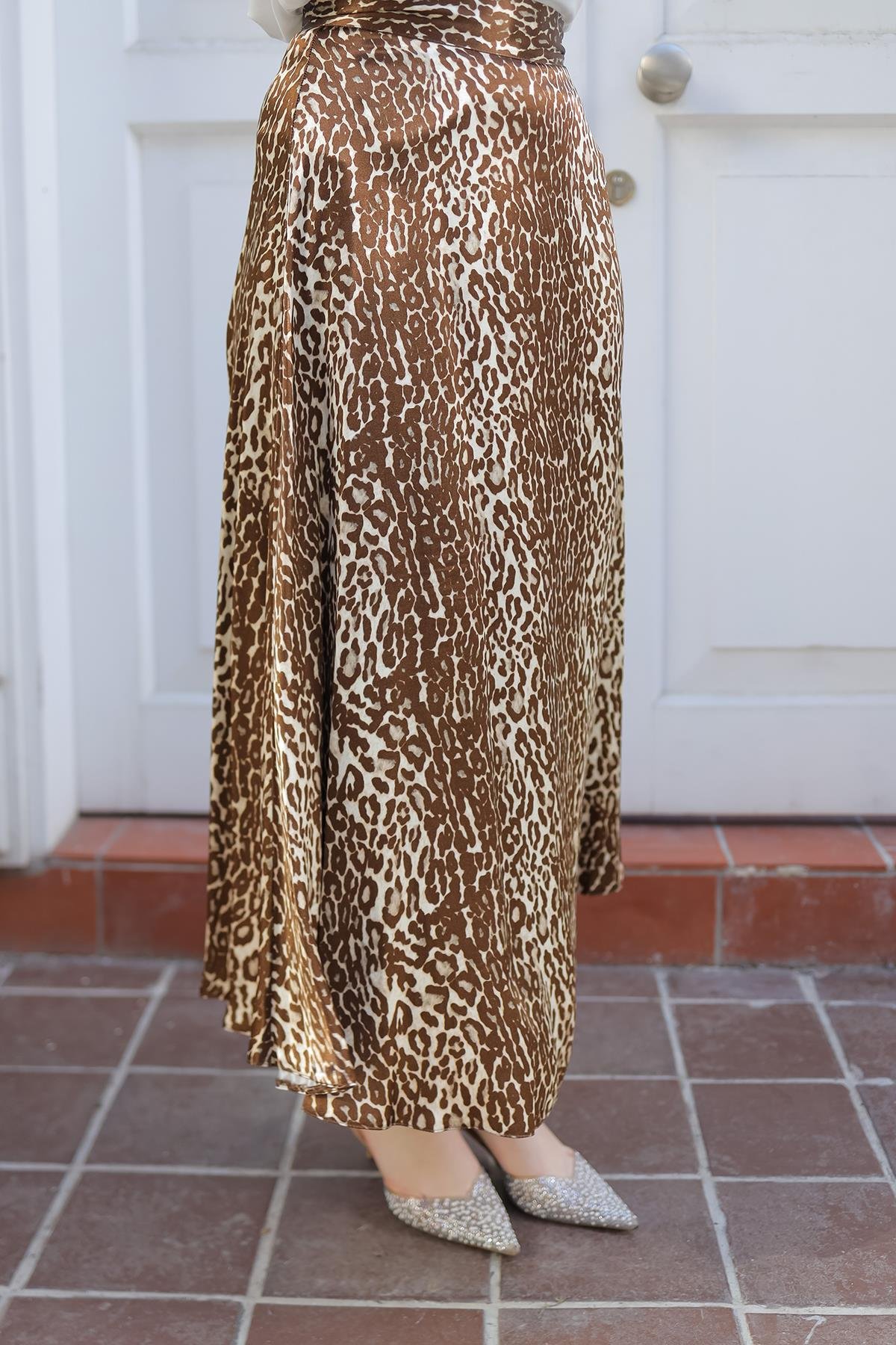 ARMİNE TREND Leopar Desenli Etek-Kahverengi 24KT103