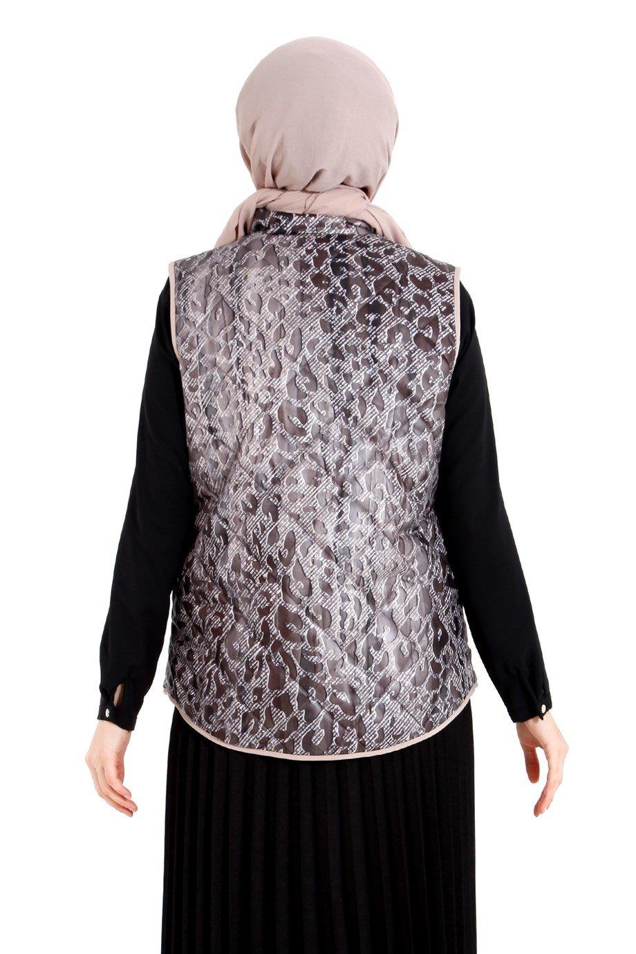 ARMİNE TREND Leopar Desenli Yandan Cepli Astarlı Kapitone Yelek-Orjinal 22KT525