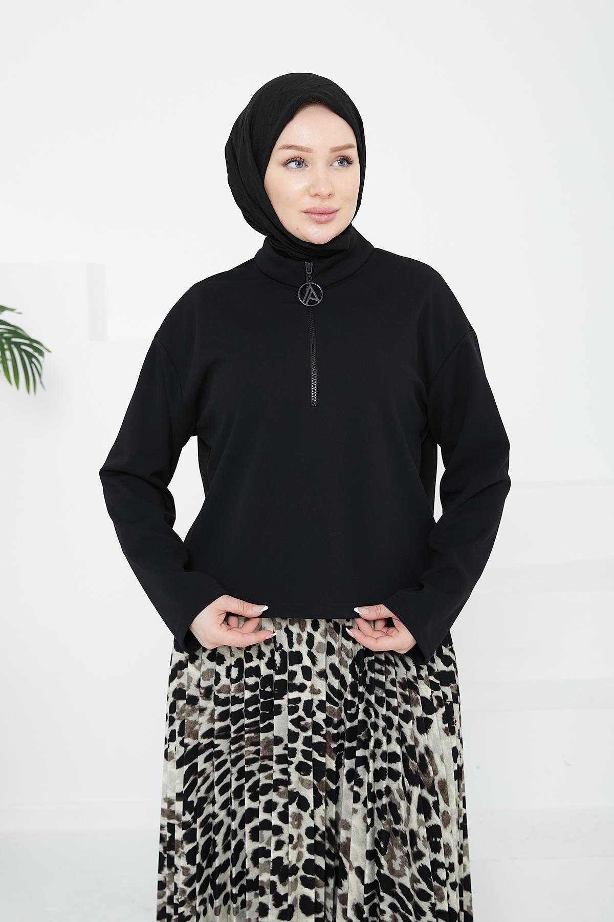 ARMİNE TREND Leopar Etekli İkili Takım-Siyah 24KT648