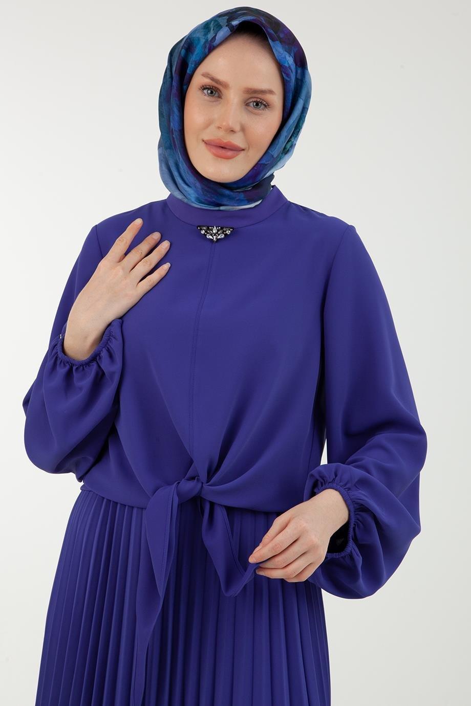 ARMİNE TREND Önden Bağlamalı Bluz ve Piliseli Etekli İkili Takım-Morcivent 23YT602