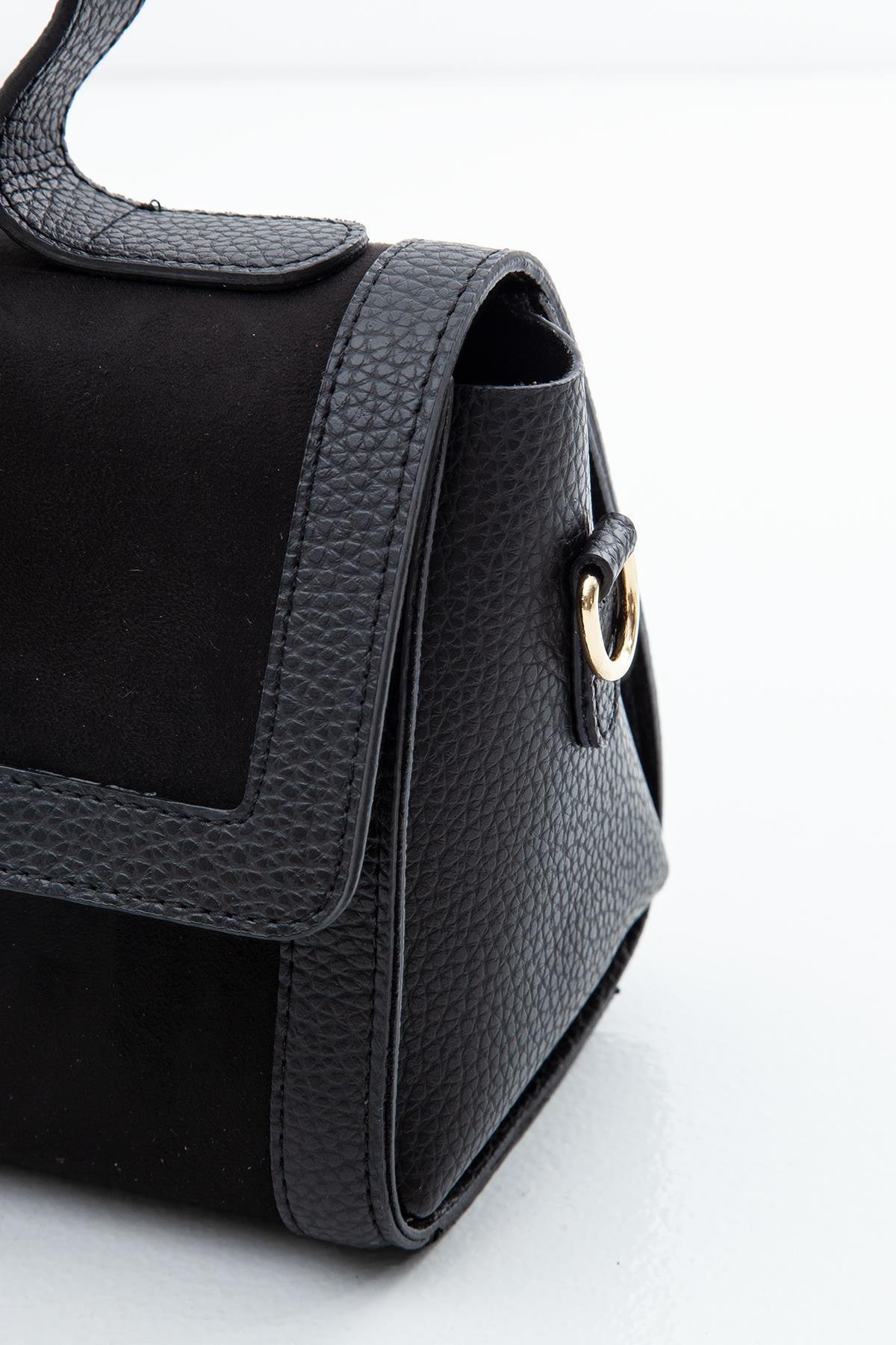 ARMİNE TREND Önden Çıtçıtlı El ve Omuz Çantası Siyah ARM109