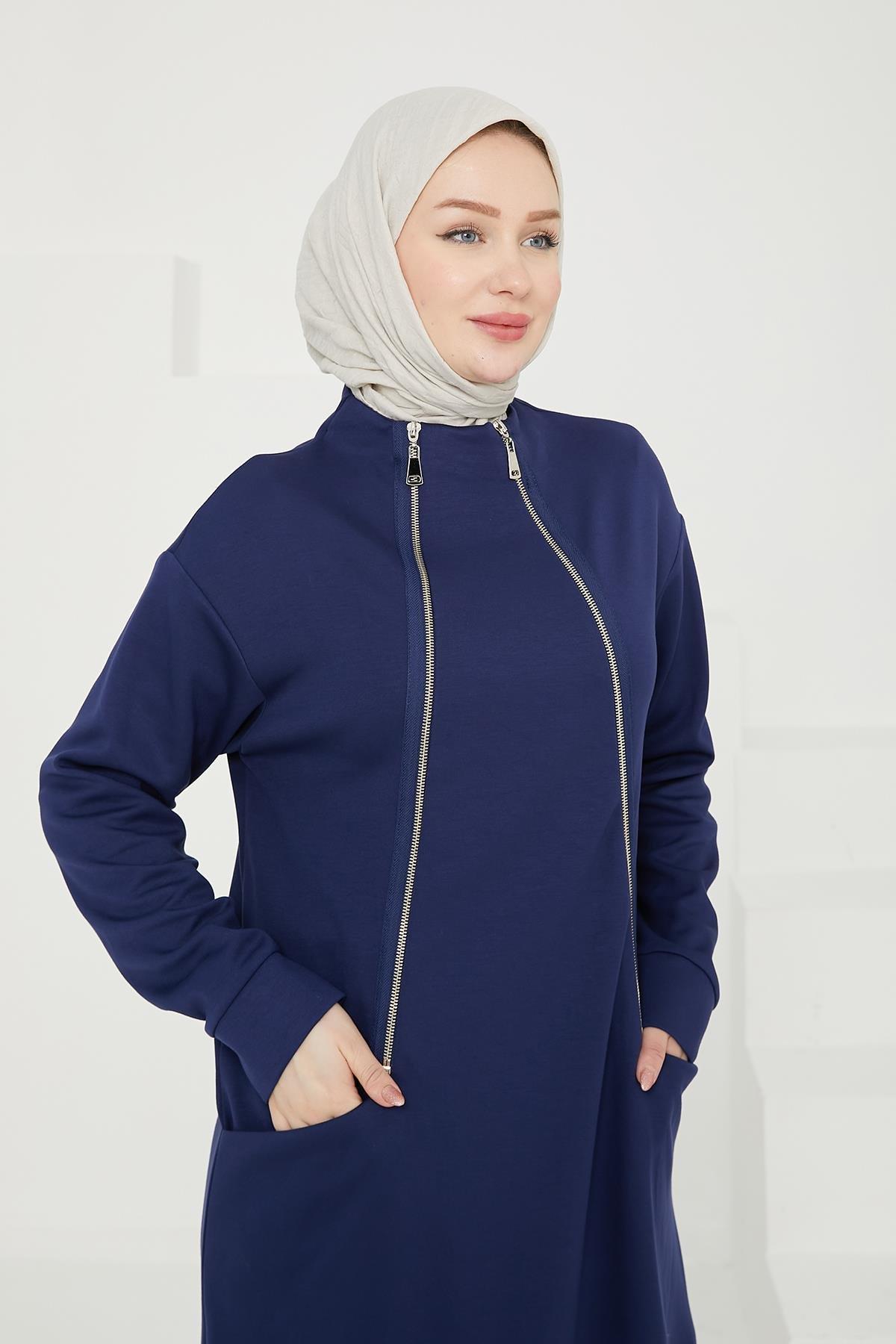 ARMİNE TREND Önden Fermuar Detaylı Cepli Tunik-Lacivert 24KT451