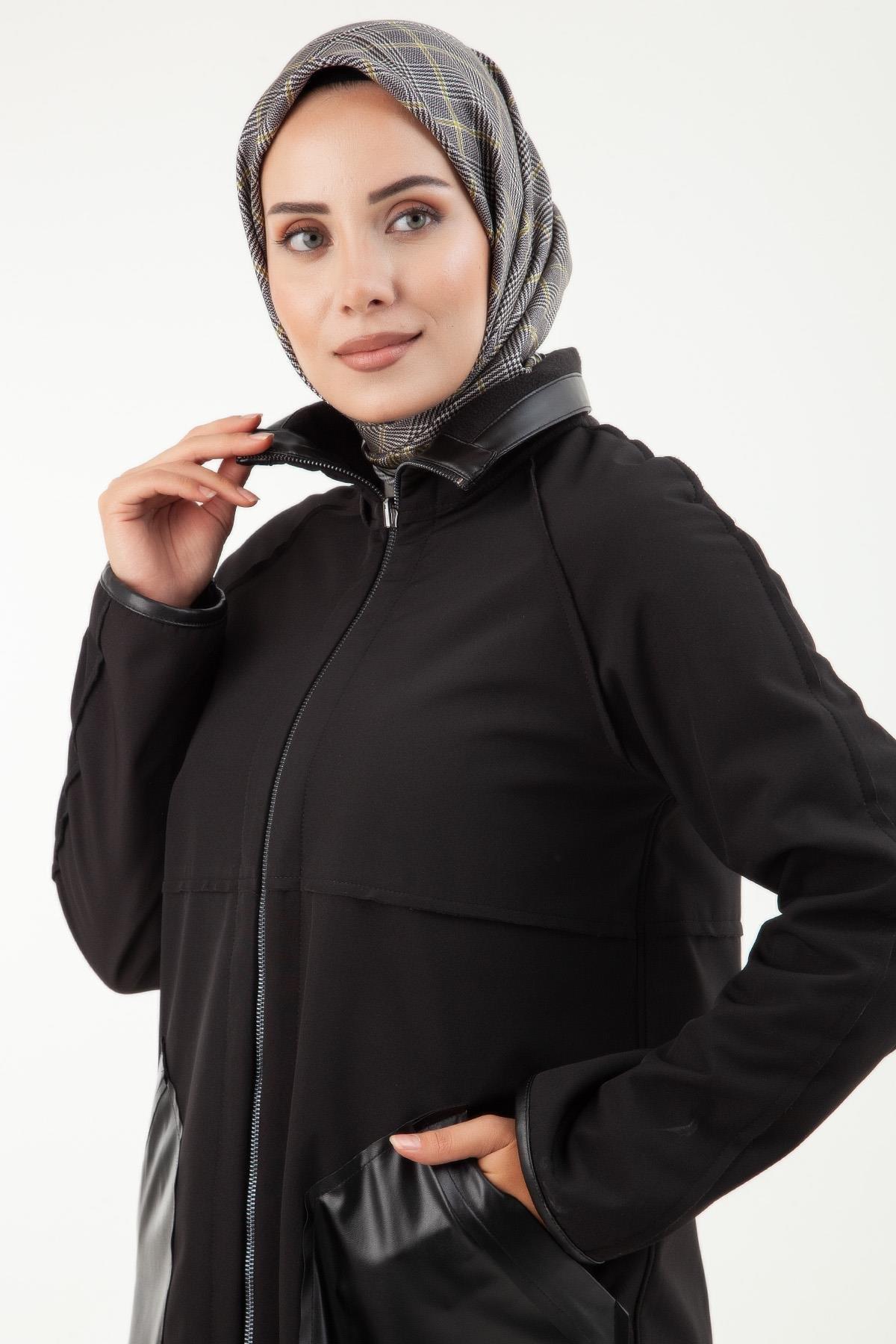 ARMİNE TREND Önden Fermuarlı Cepli Kap-Siyah 23KT502