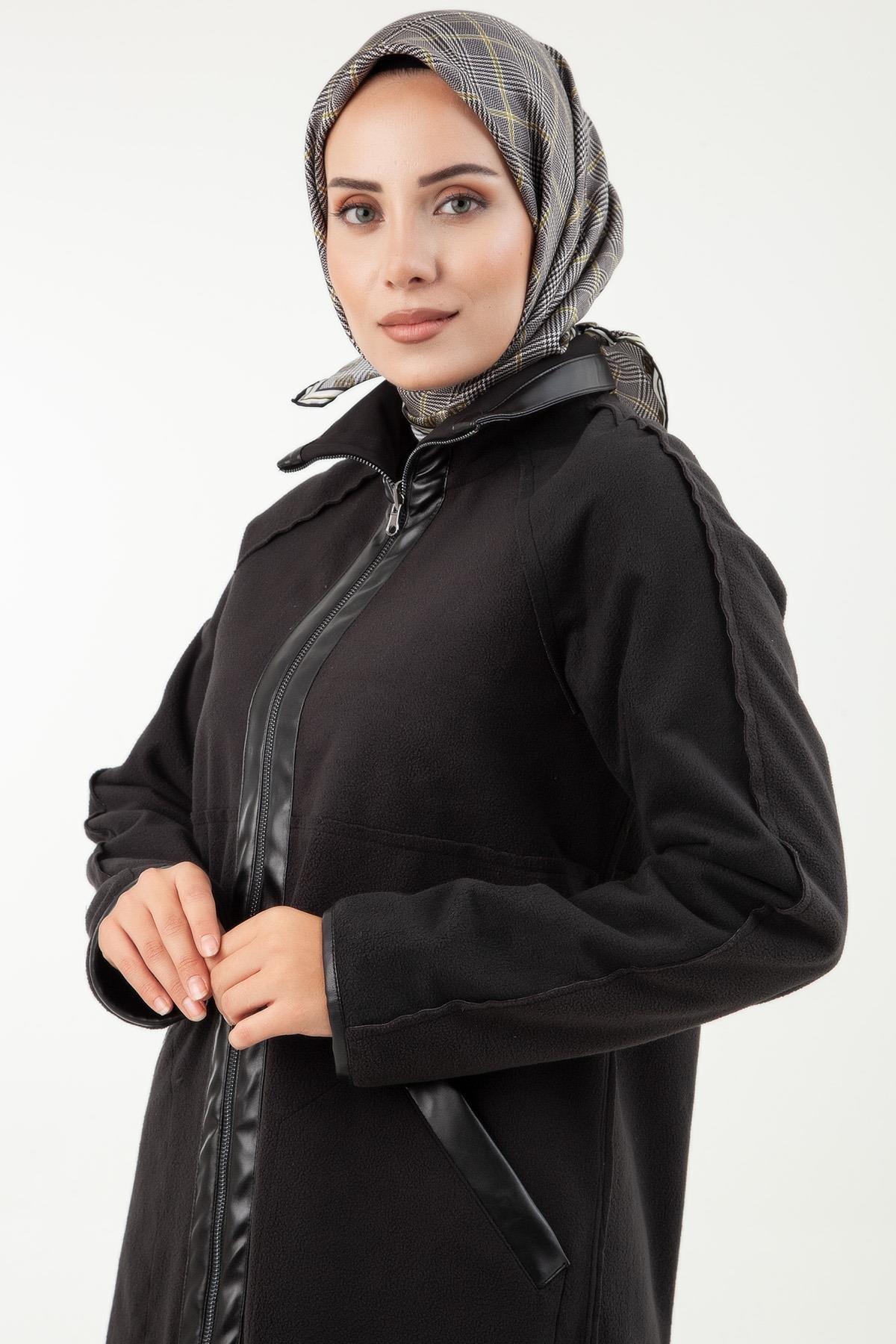 ARMİNE TREND Önden Fermuarlı Cepli Kap-Siyah 23KT502