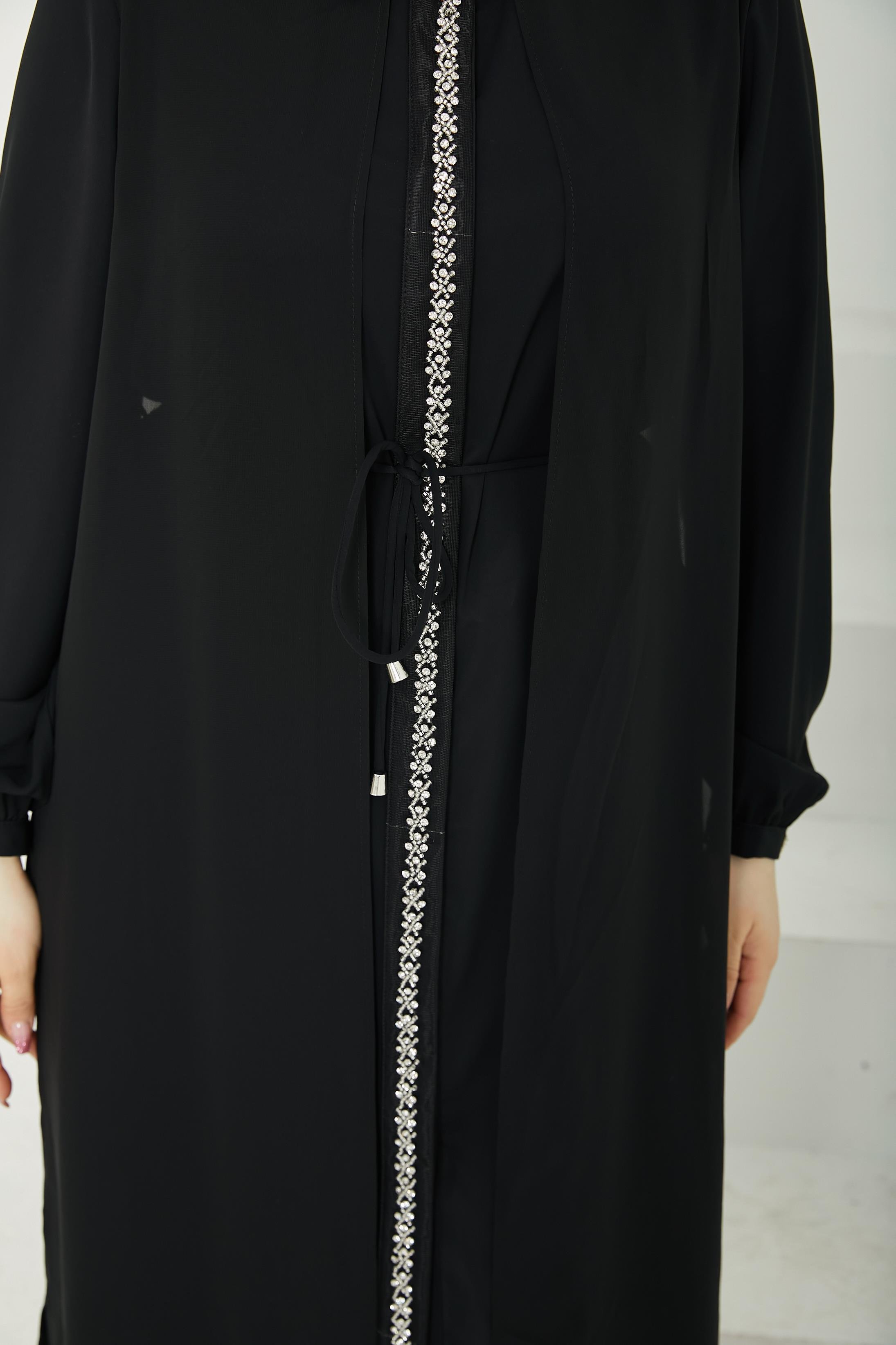 ARMİNE TREND Önden Taş Desenli Yakalı Tüllü Tunik-Siyah-25YT417