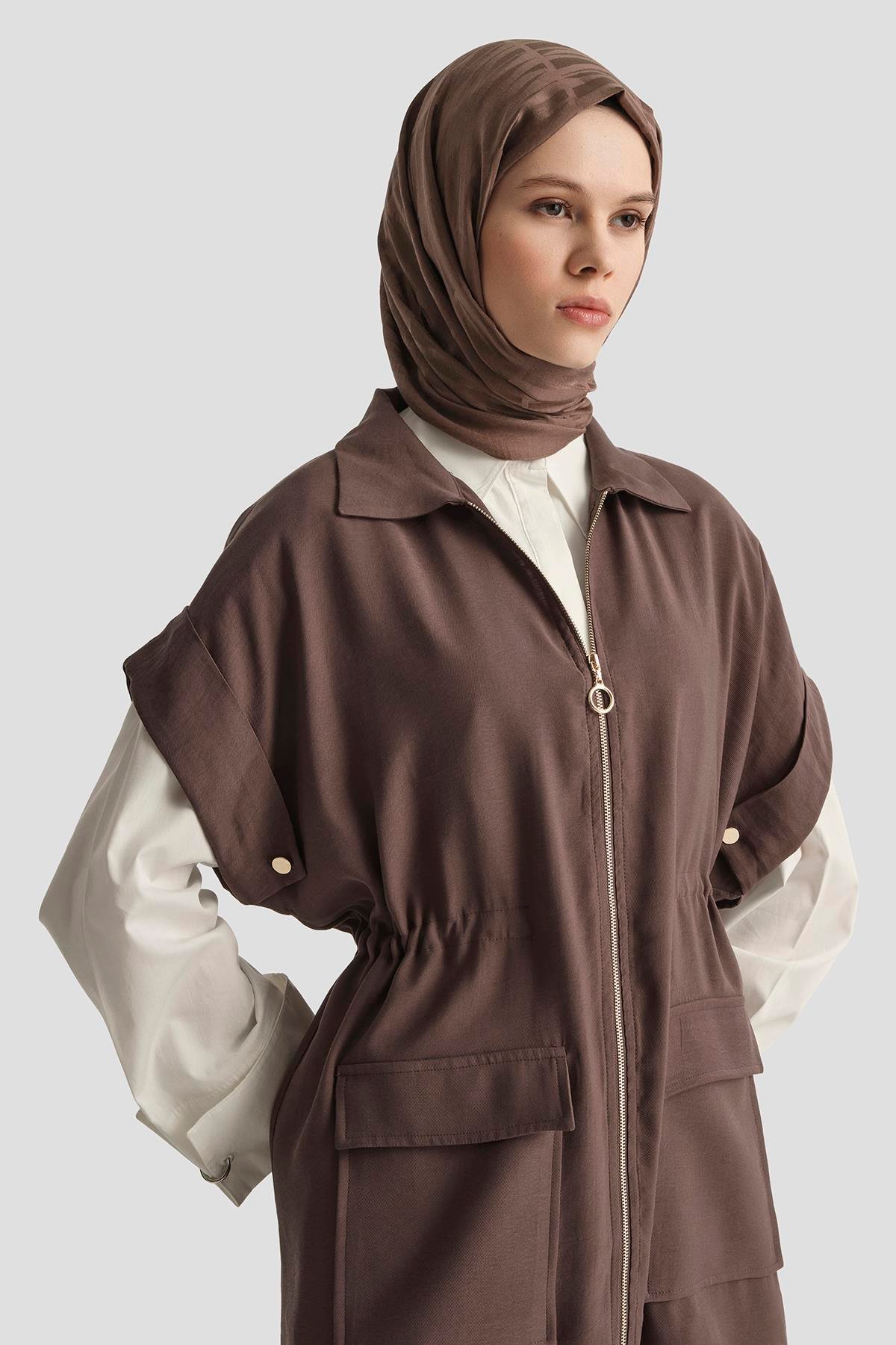 ARMİNE TREND Önlerden Cepli Pantolonlu İkili Takım-Kahverengi 25YT685