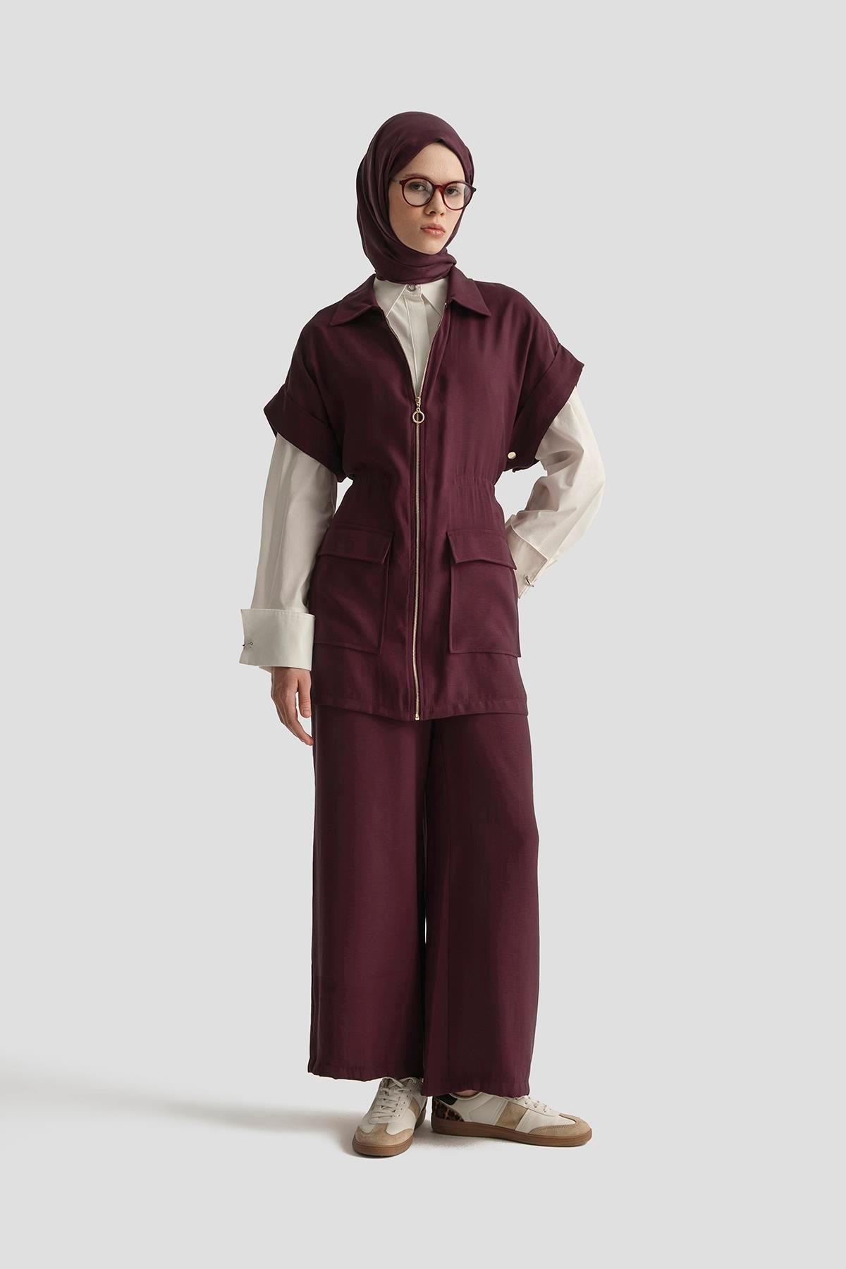 ARMİNE TREND Önlerden Cepli Pantolonlu İkili Takım-Mürdüm 25YT685