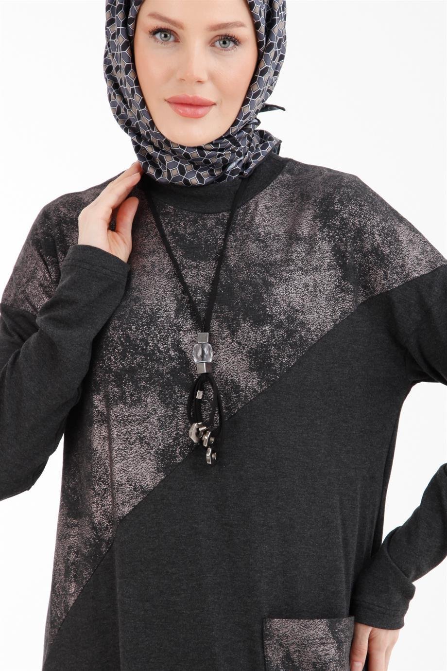 ARMİNE TREND Örme Krep Kumaş Pantolon Beli Lastikli İkili Takım-Antrasit 23YT627