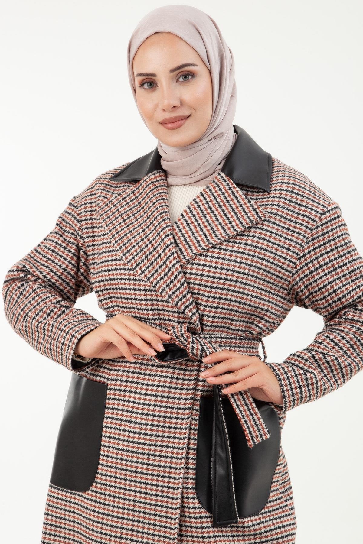 ARMİNE TREND Örme Kumaş Deri Cep Detaylı Kap-Siyah 23KT510