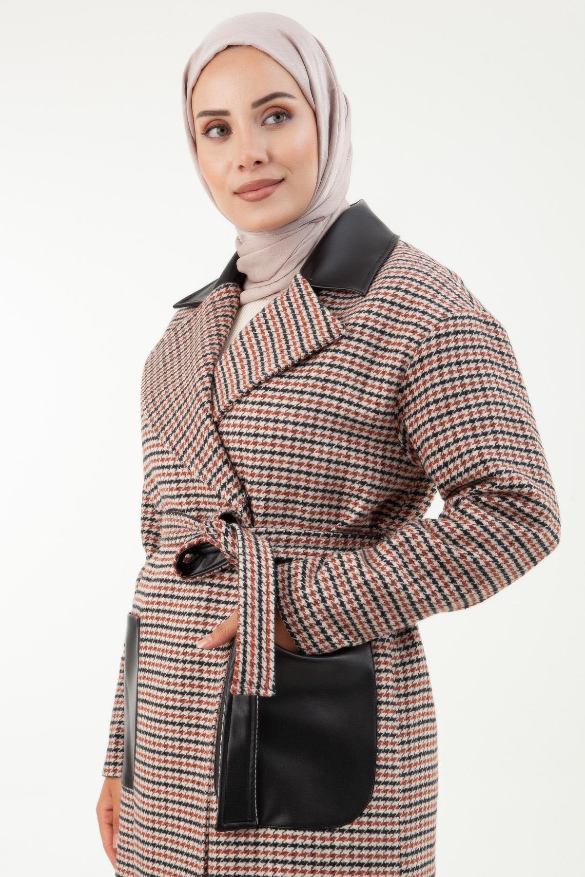 ARMİNE TREND Örme Kumaş Deri Cep Detaylı Kap-Siyah 23KT510