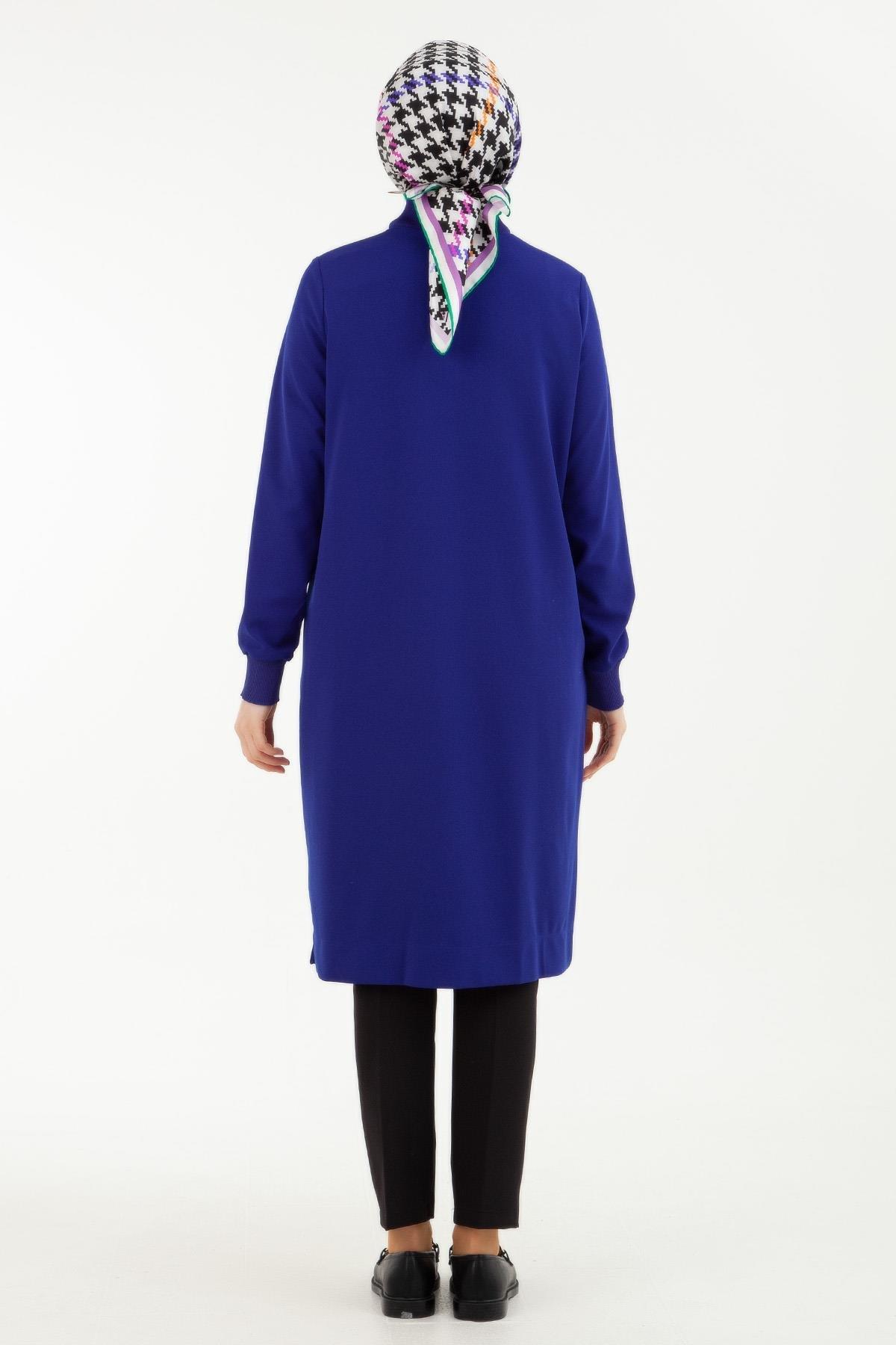 ARMİNE TREND Örme Kumaş Yakası Fermuarlı Ribanalı Kışlık Tunik-Saks 23KT442