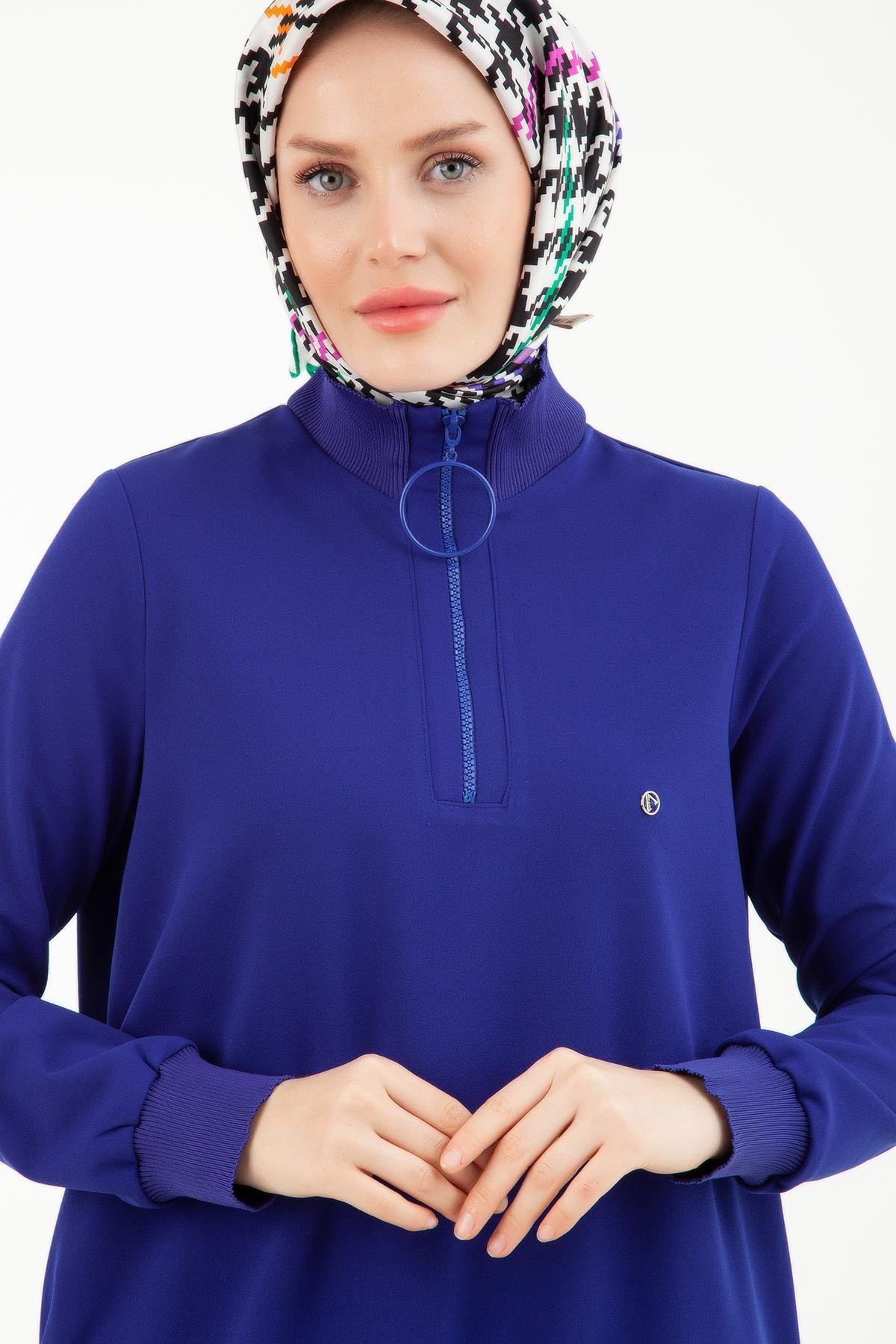 ARMİNE TREND Örme Kumaş Yakası Fermuarlı Ribanalı Kışlık Tunik-Morcivent 23KT442