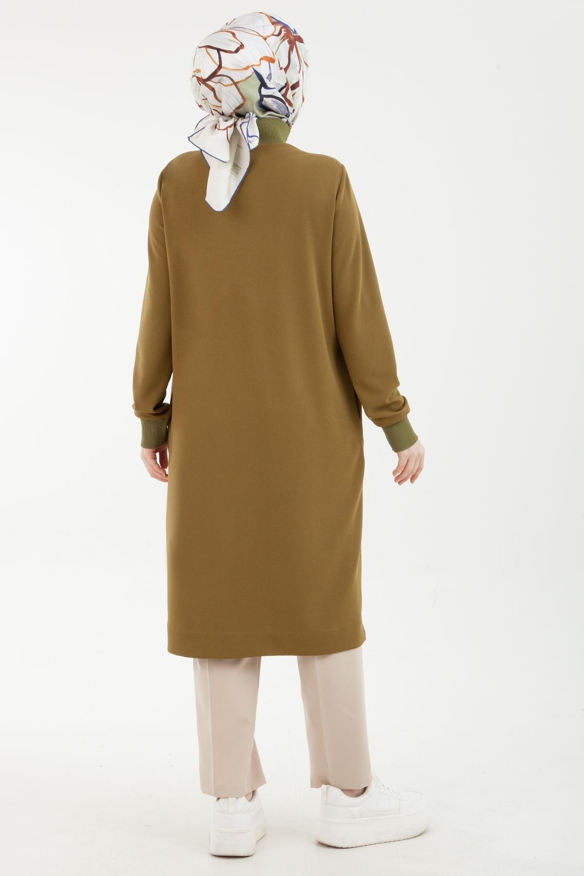 ARMİNE TREND Örme Kumaş Yakası Fermuarlı Ribanalı Kışlık Tunik-Olive 23KT442